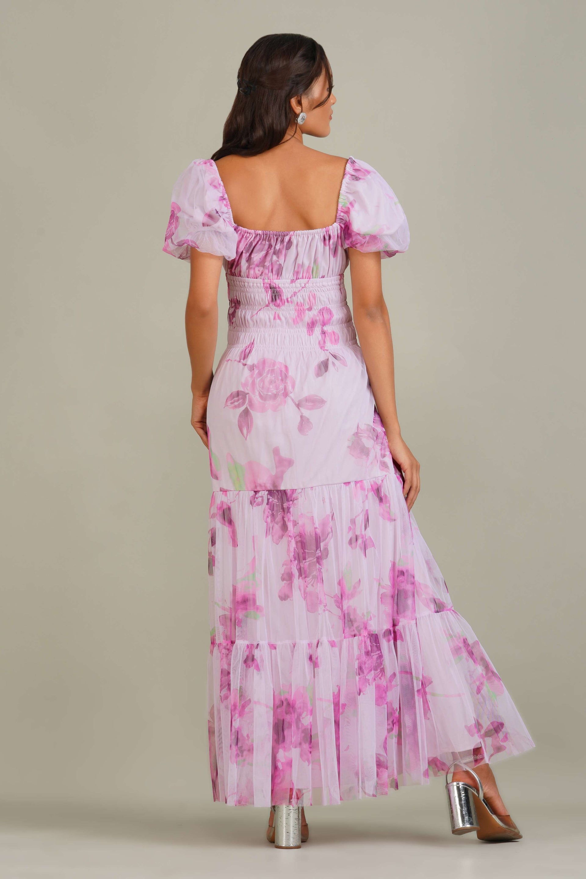 Noore Maxi Dress in Purple Floral