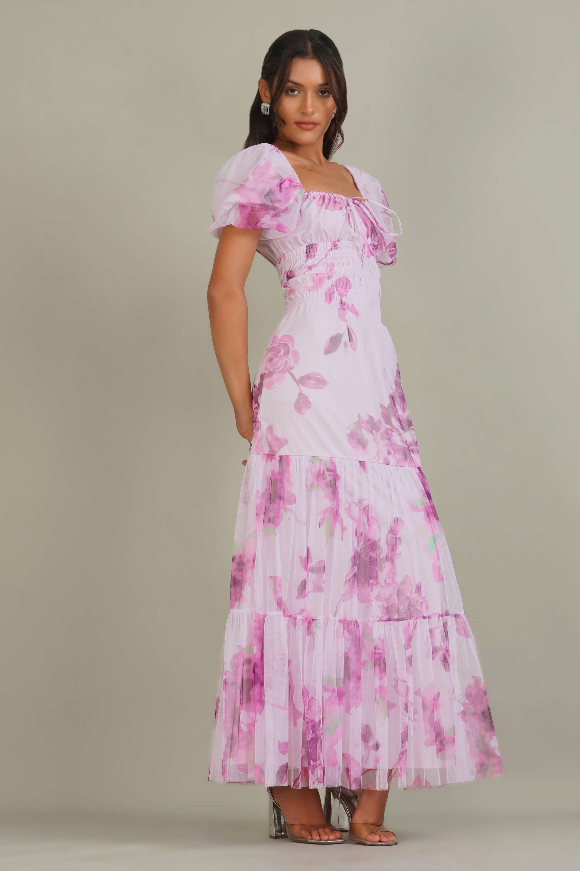 Noore Maxi Dress in Purple Floral
