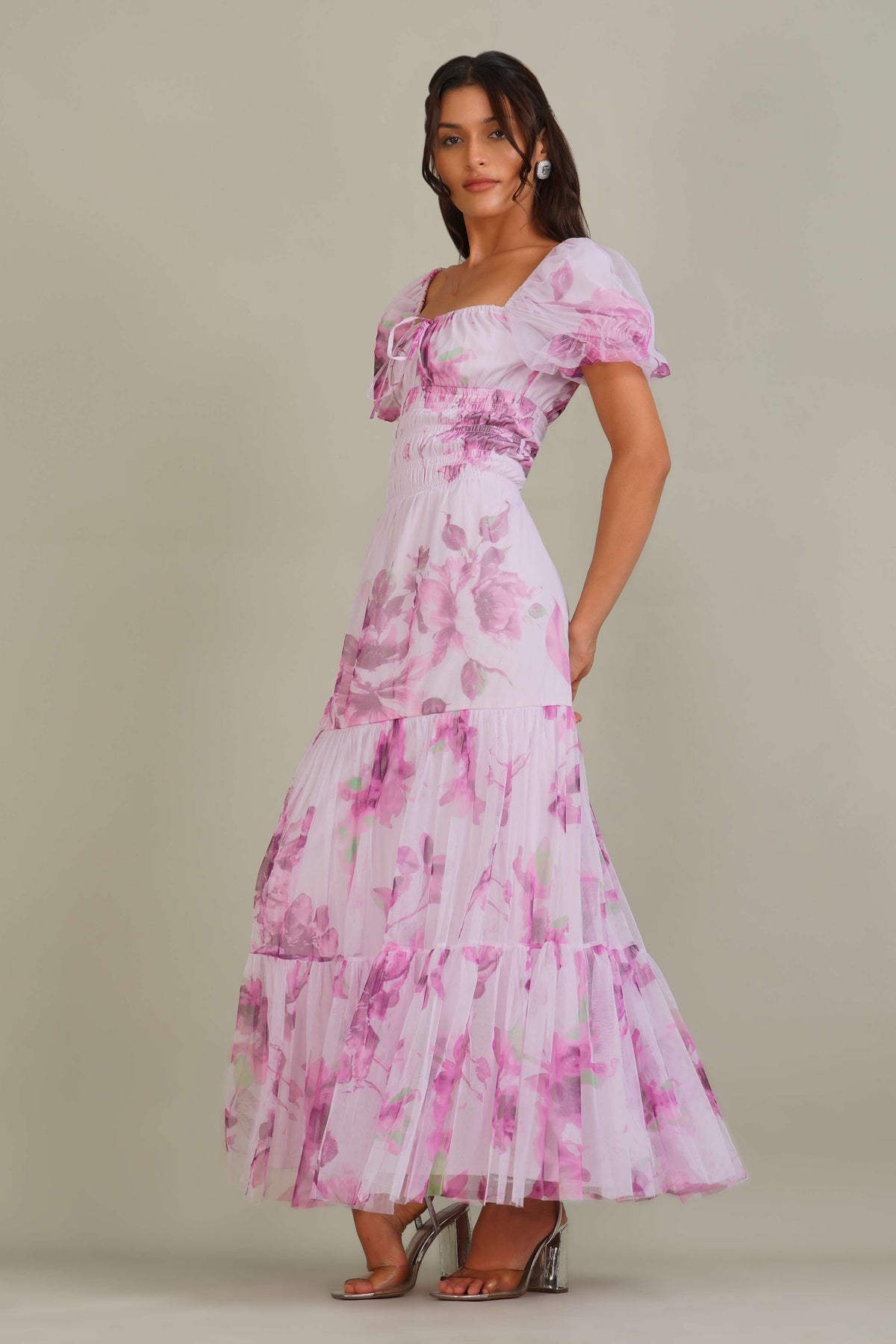 Noore Maxi Dress in Purple Floral