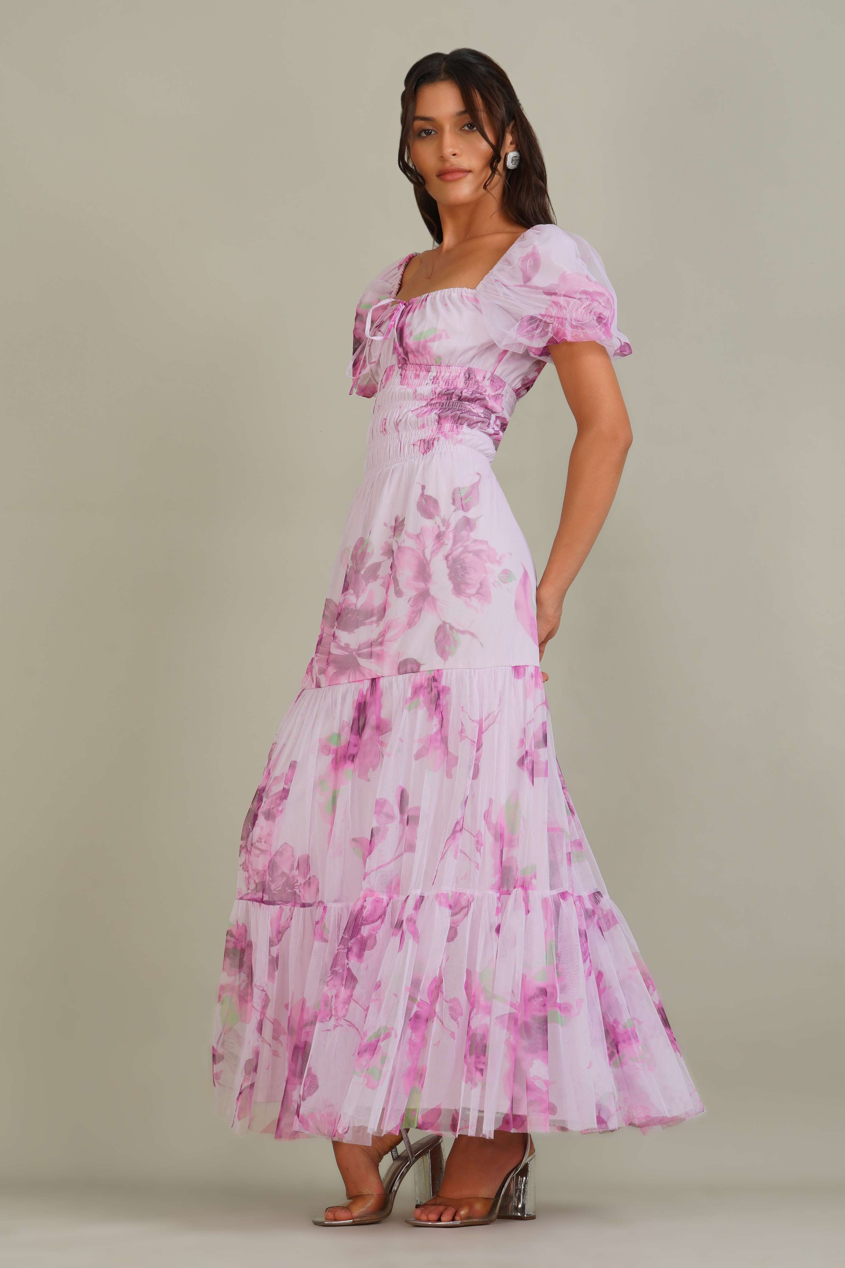 Noore Maxi Dress in Purple Floral