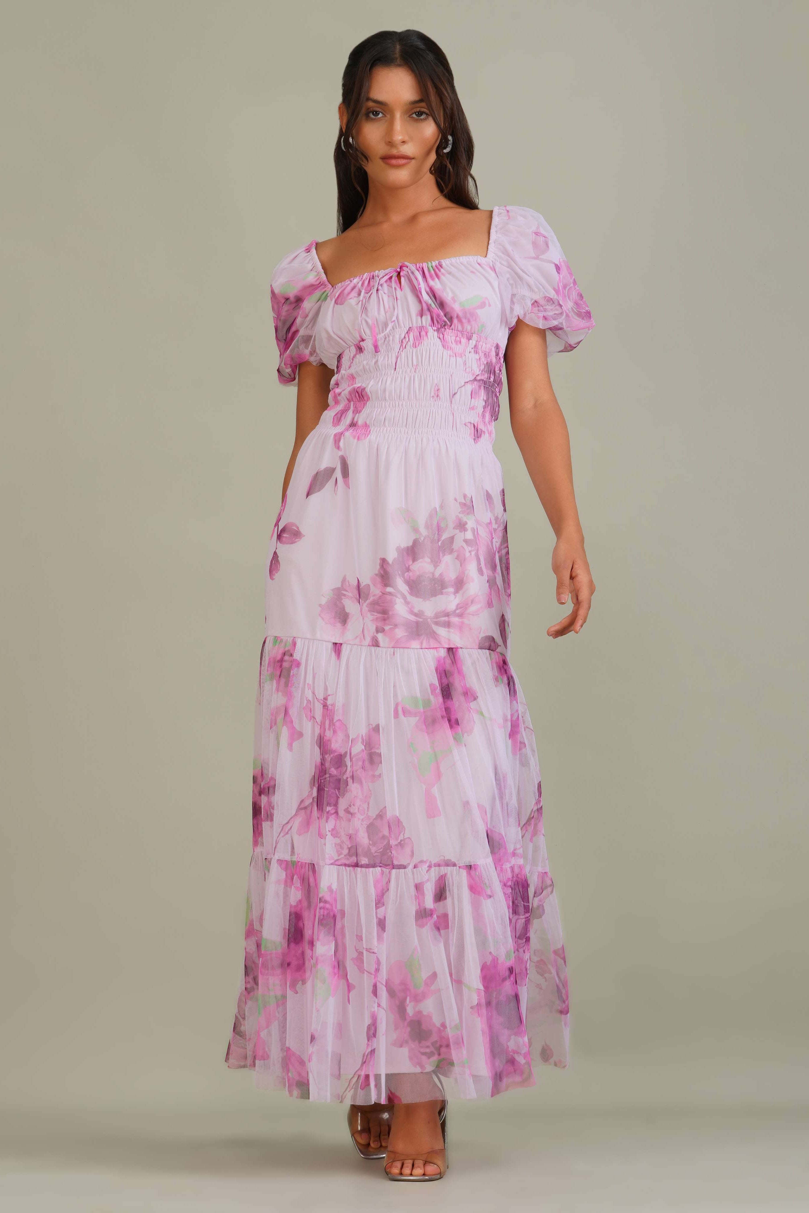 Noore Maxi Dress in Purple Floral