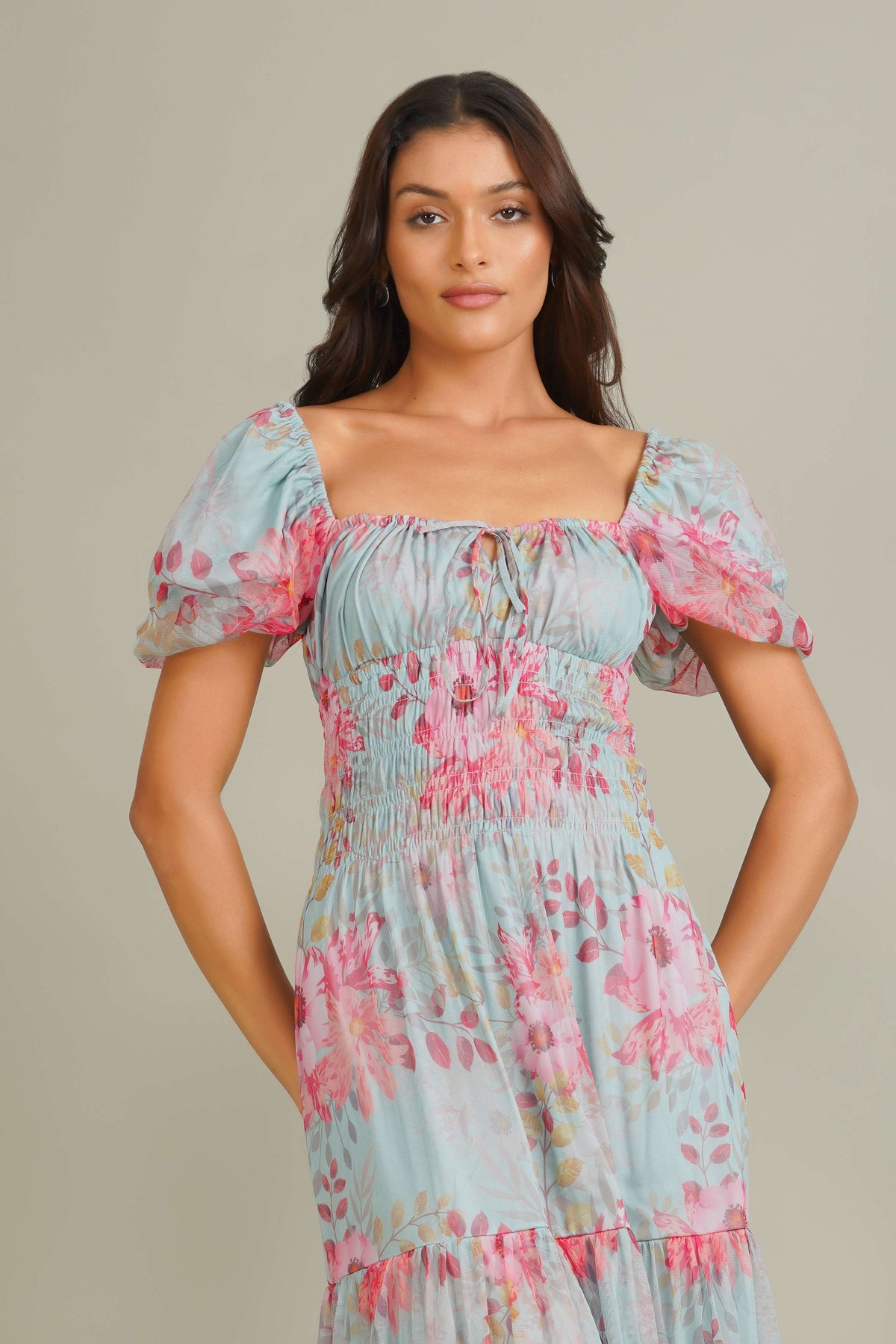 Noore Maxi Dress in Mint Floral