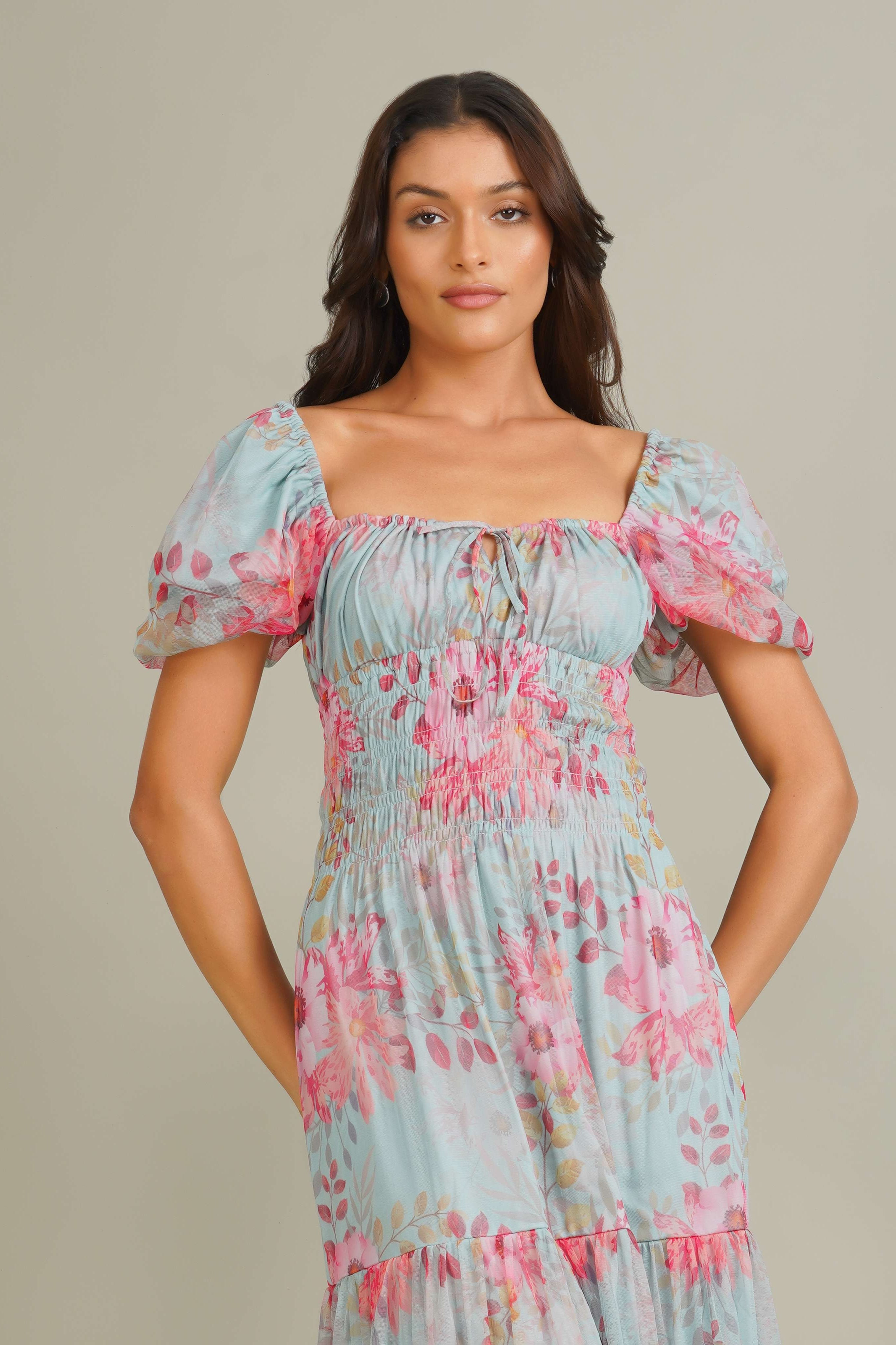 Noore Maxi Dress in Mint Floral