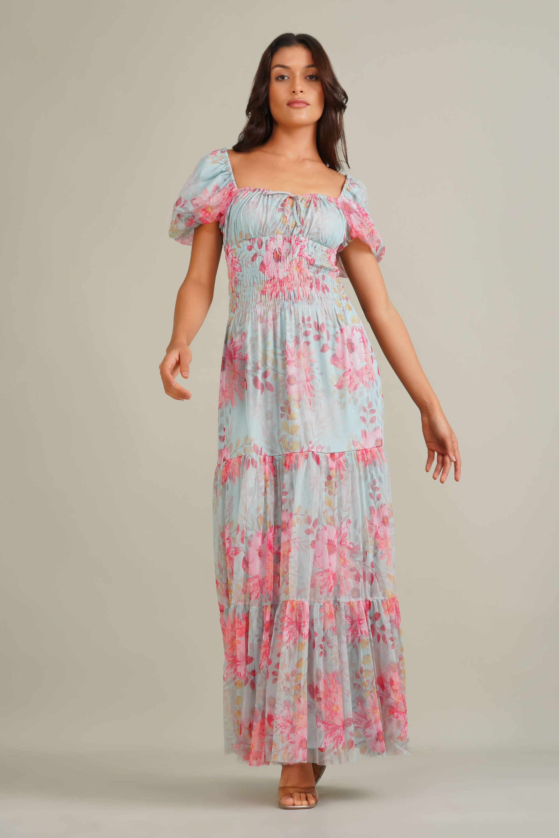 Noore Maxi Dress in Mint Floral