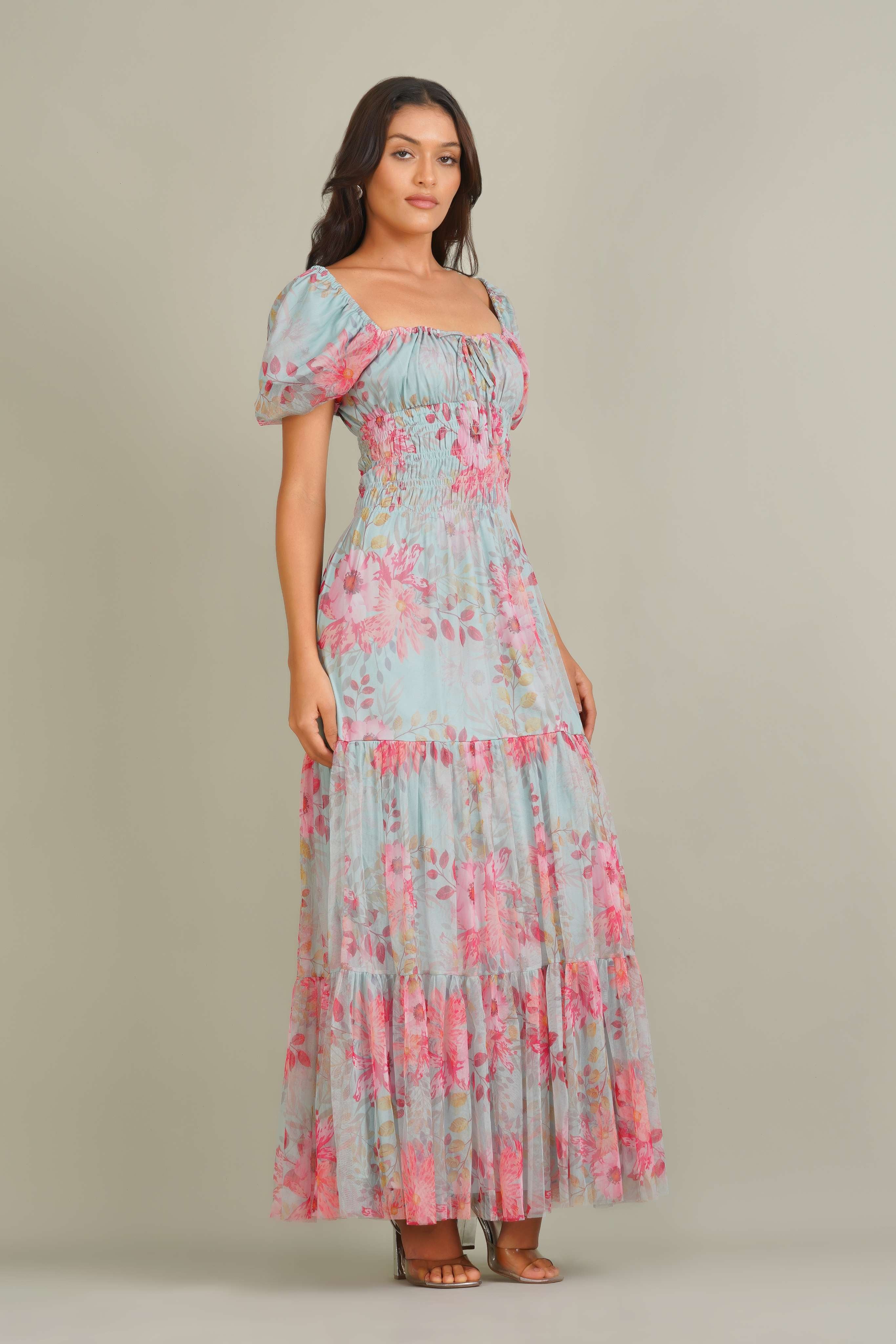 Noore Maxi Dress in Mint Floral