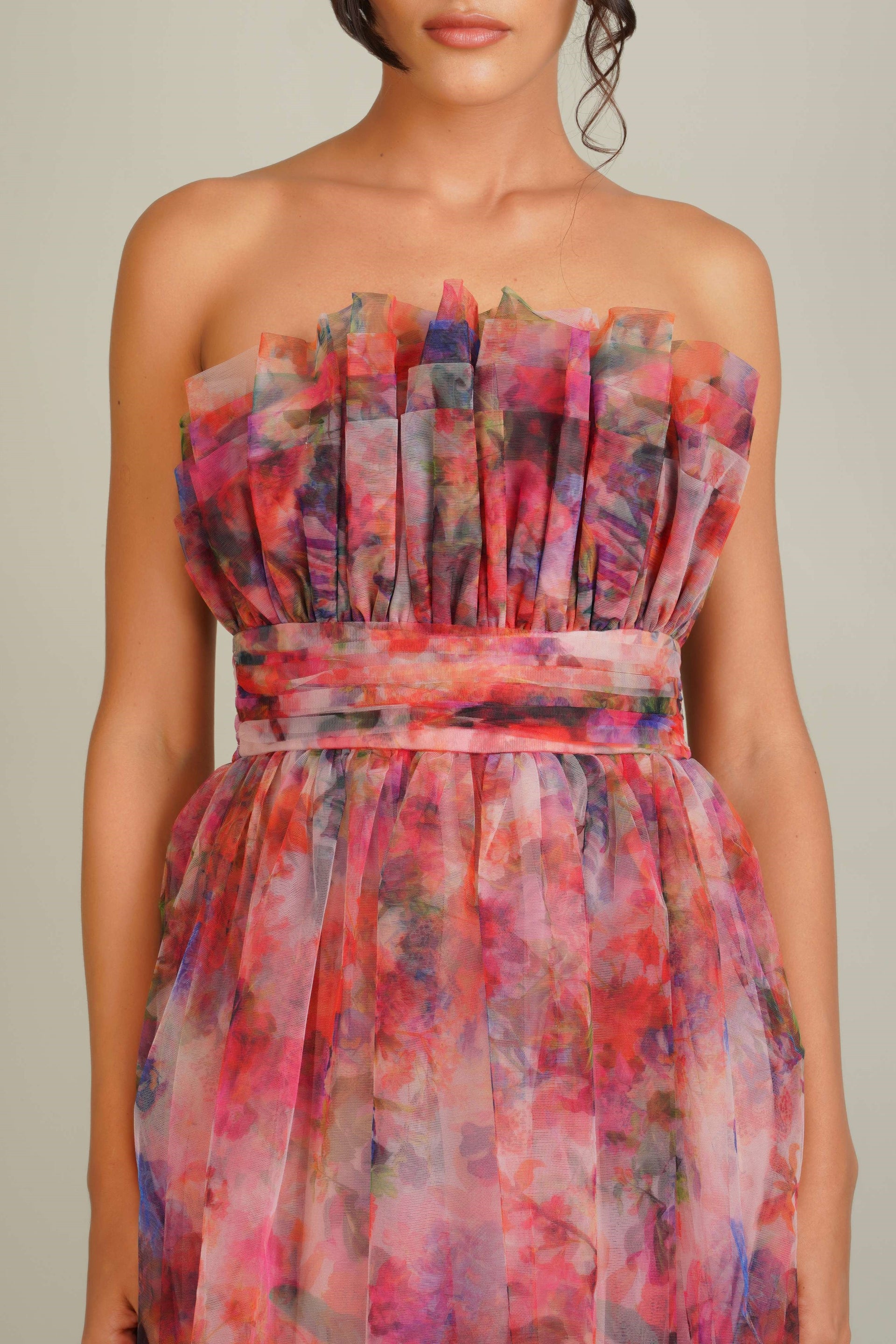 Nusrat Tulle Midi Dress in Mixed Floral