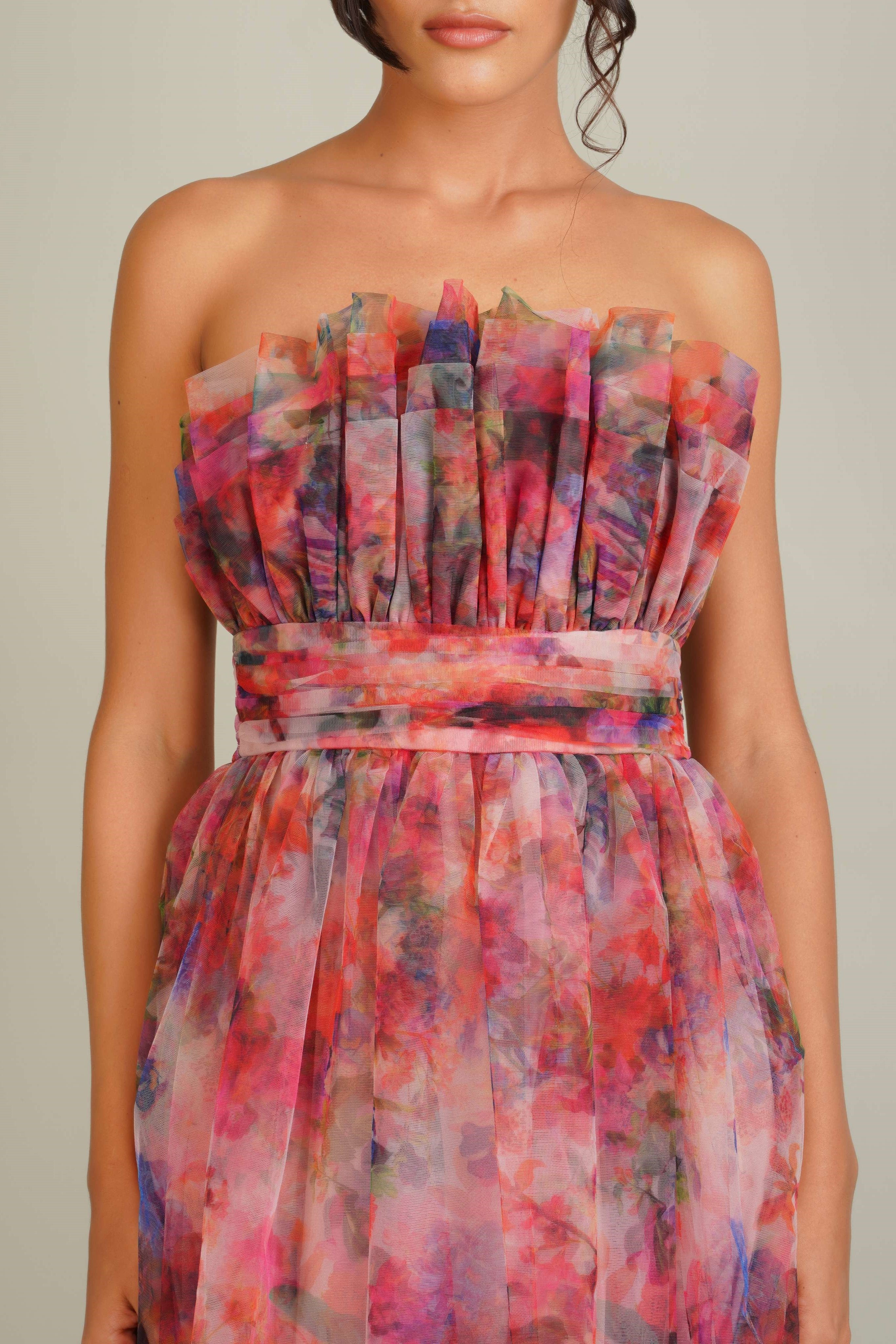 Nusrat Tulle Midi Dress in Mixed Floral
