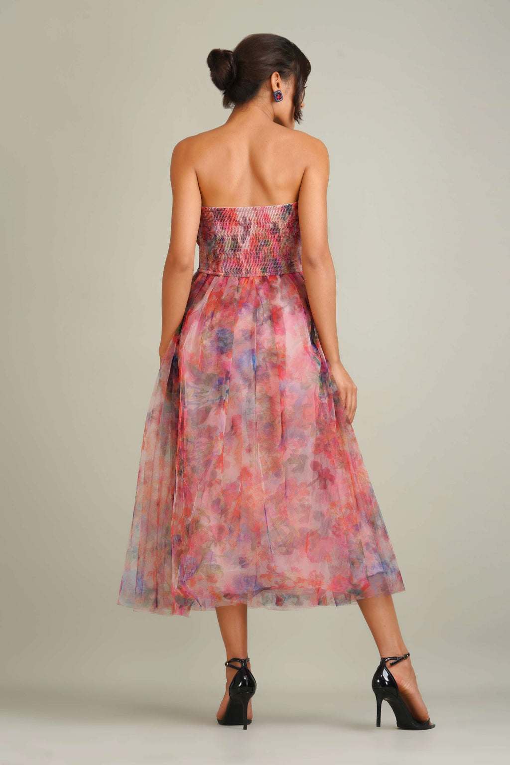 Nusrat Tulle Midi Dress in Mixed Floral