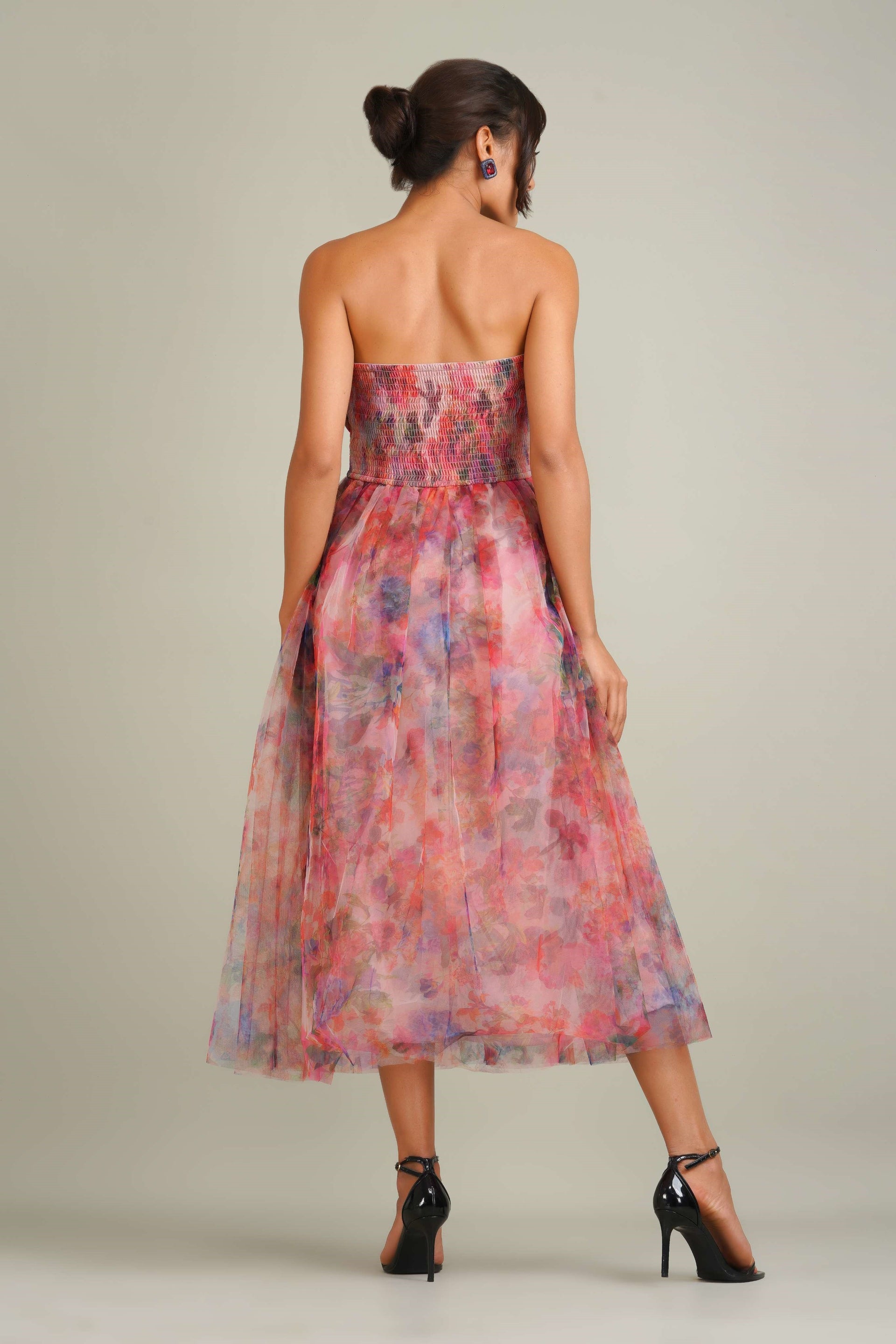 Nusrat Tulle Midi Dress in Mixed Floral