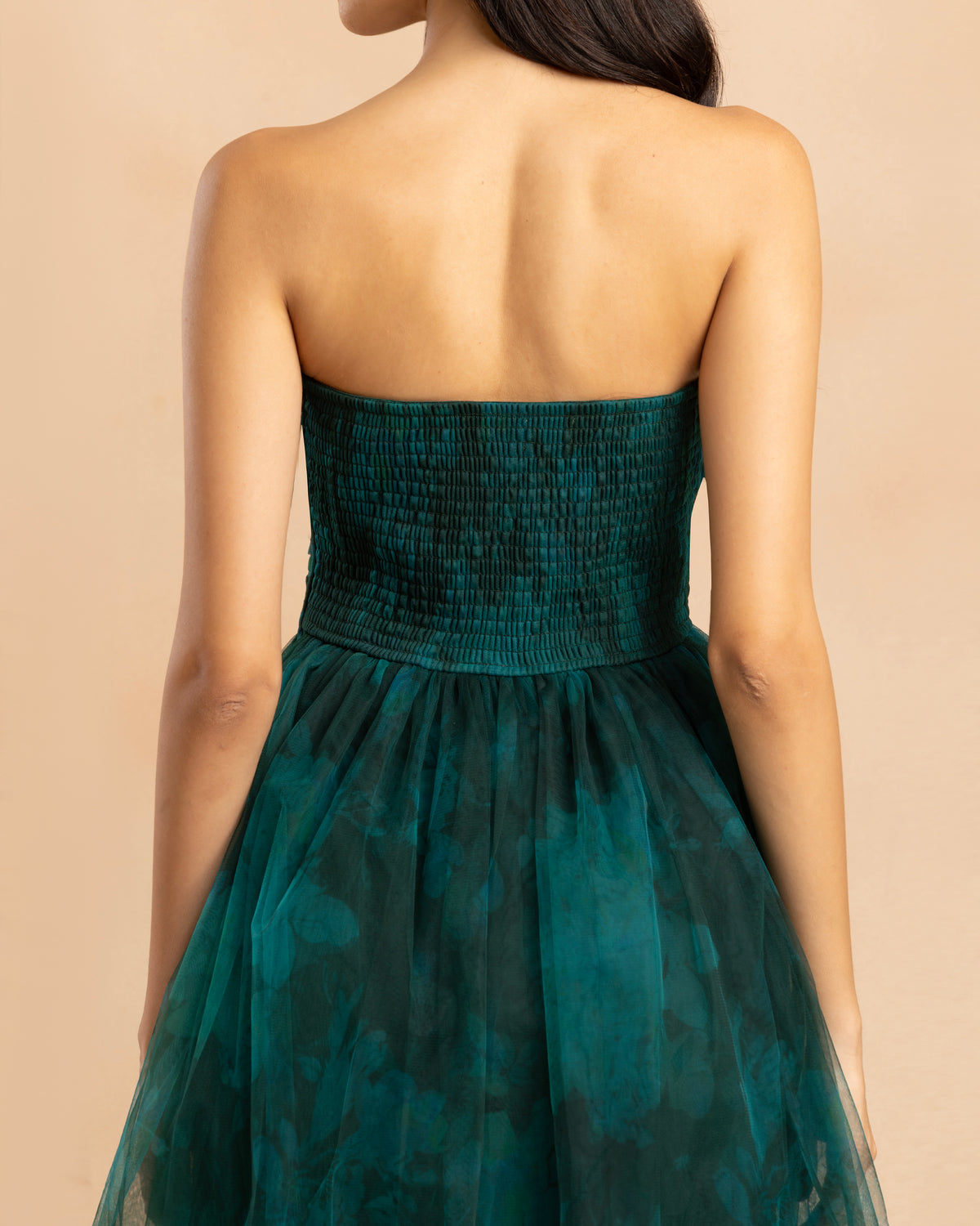 Nusrat Tulle Midi Dress in Jade Green Floral