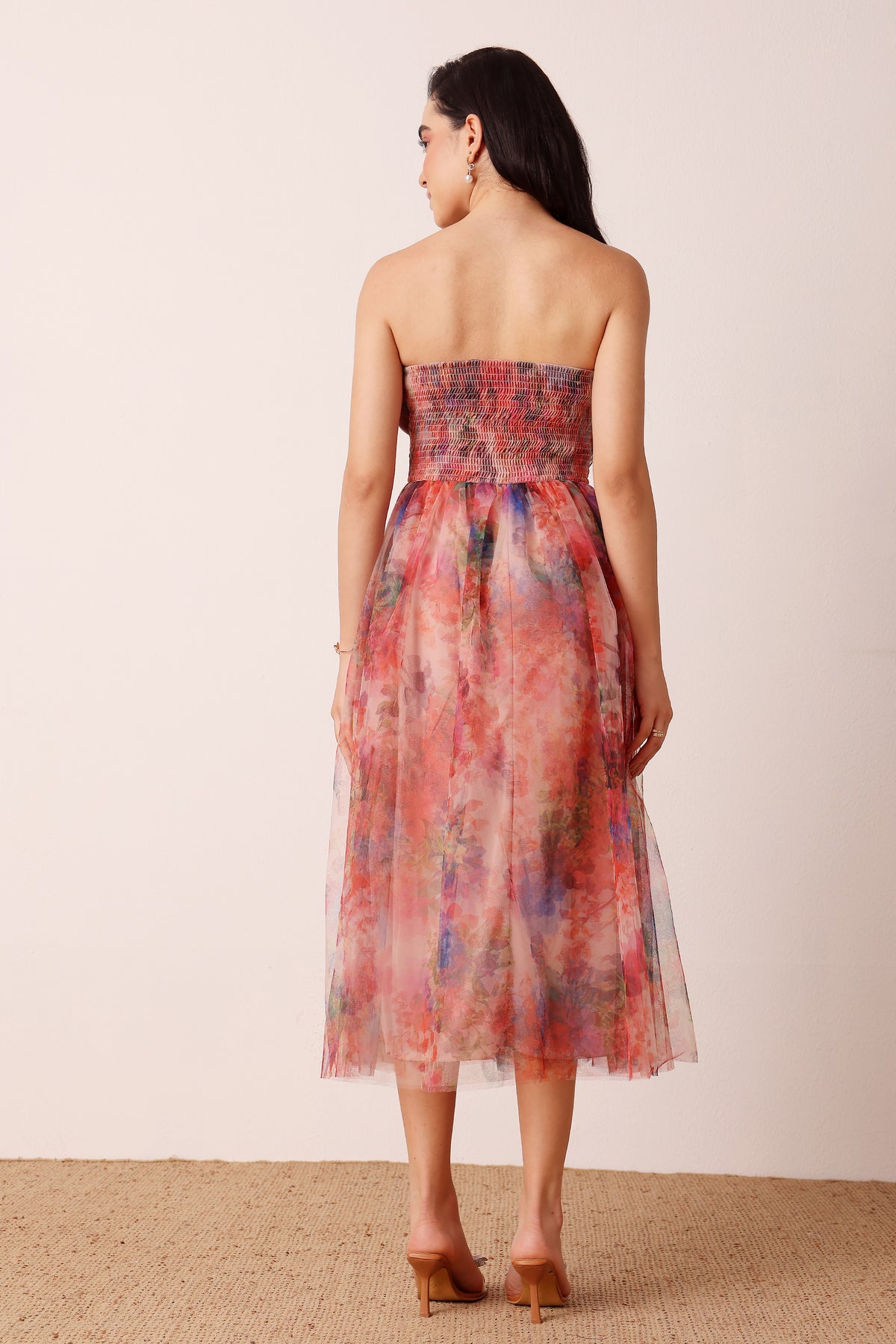 Nusrat Tulle Midi Dress in Mixed Floral