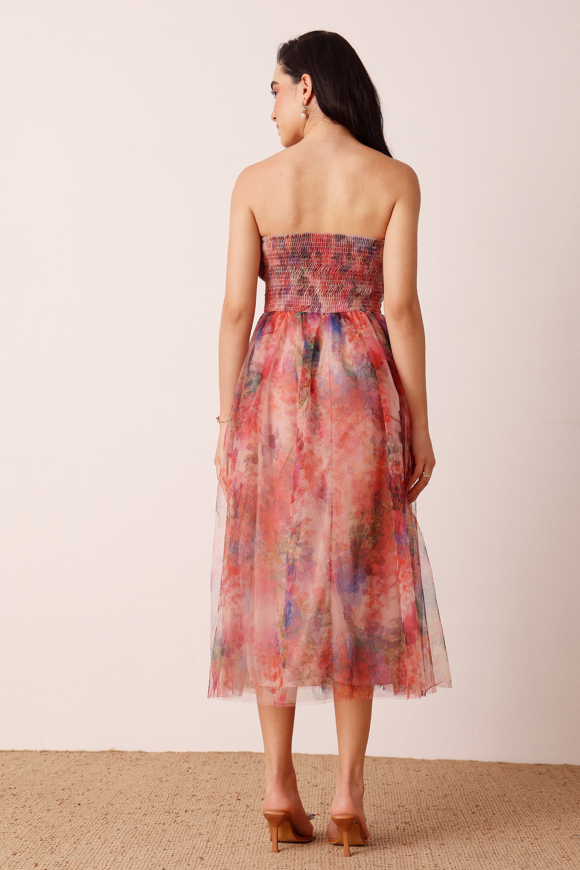 Nusrat Tulle Midi Dress in Mixed Floral