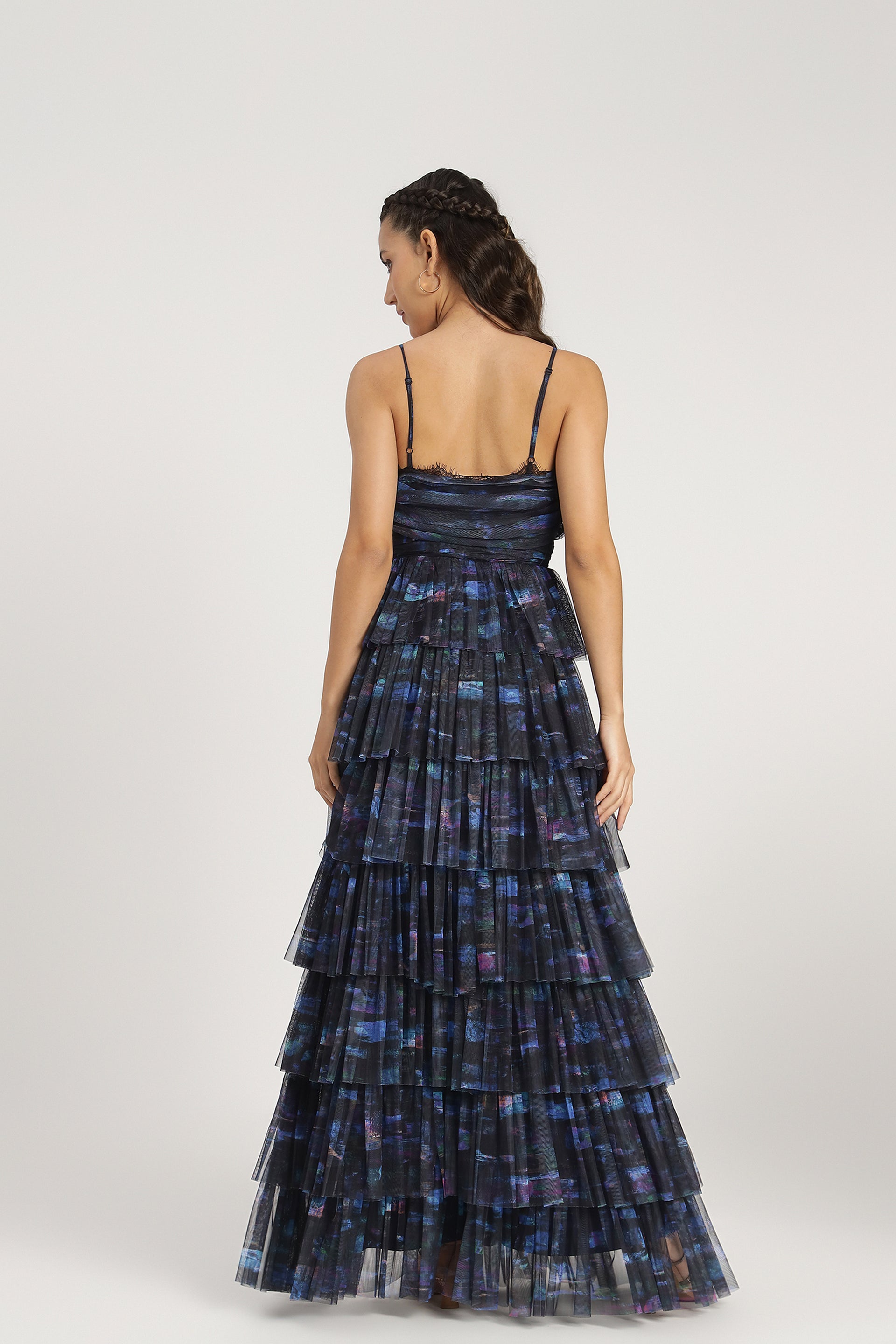 Oakley Tulle Maxi Dress in Blue Print