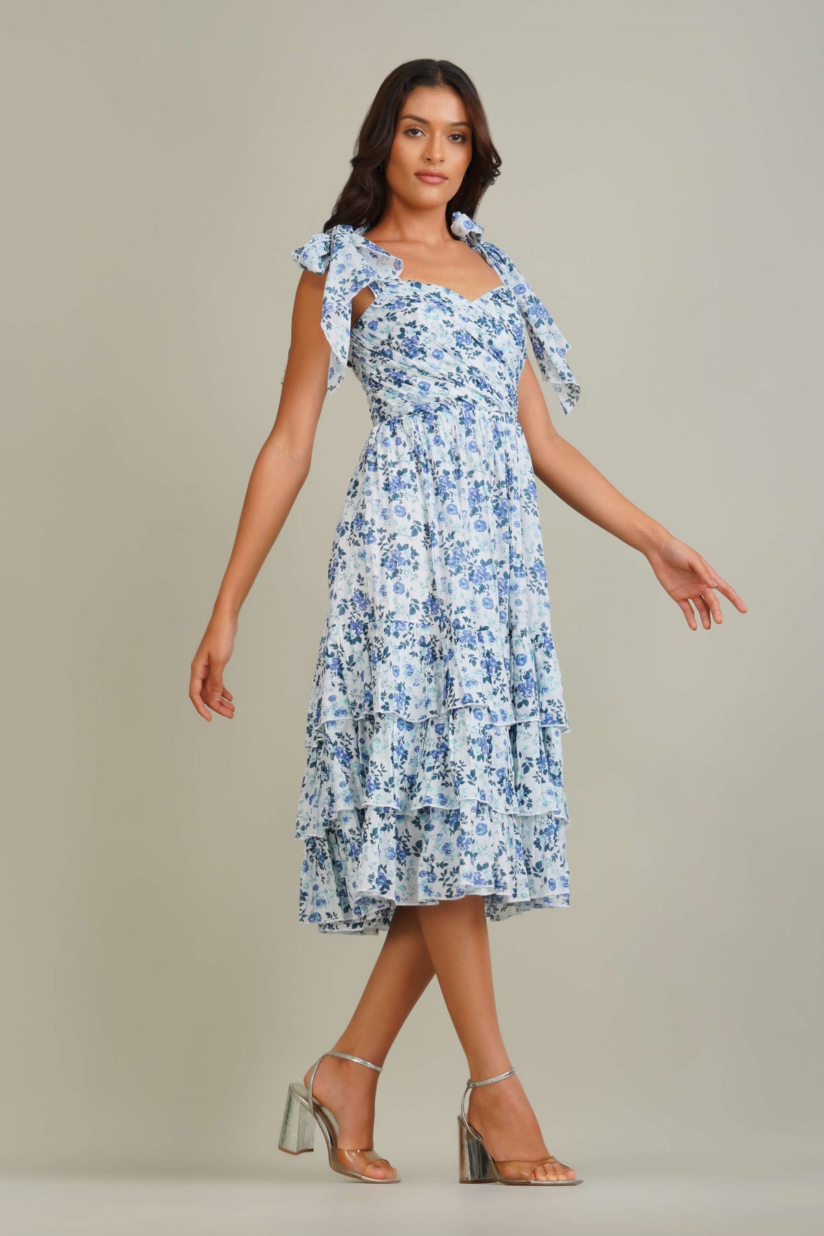 Madison Tulle Midi Dress in Grey – Lace & Beads