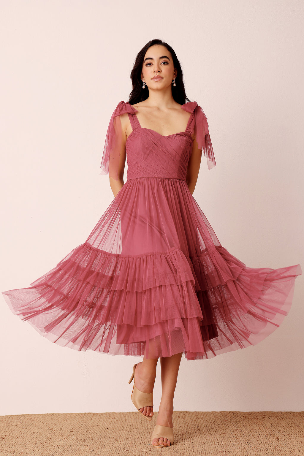 Ollie Tulle Midi Dress in Orchid