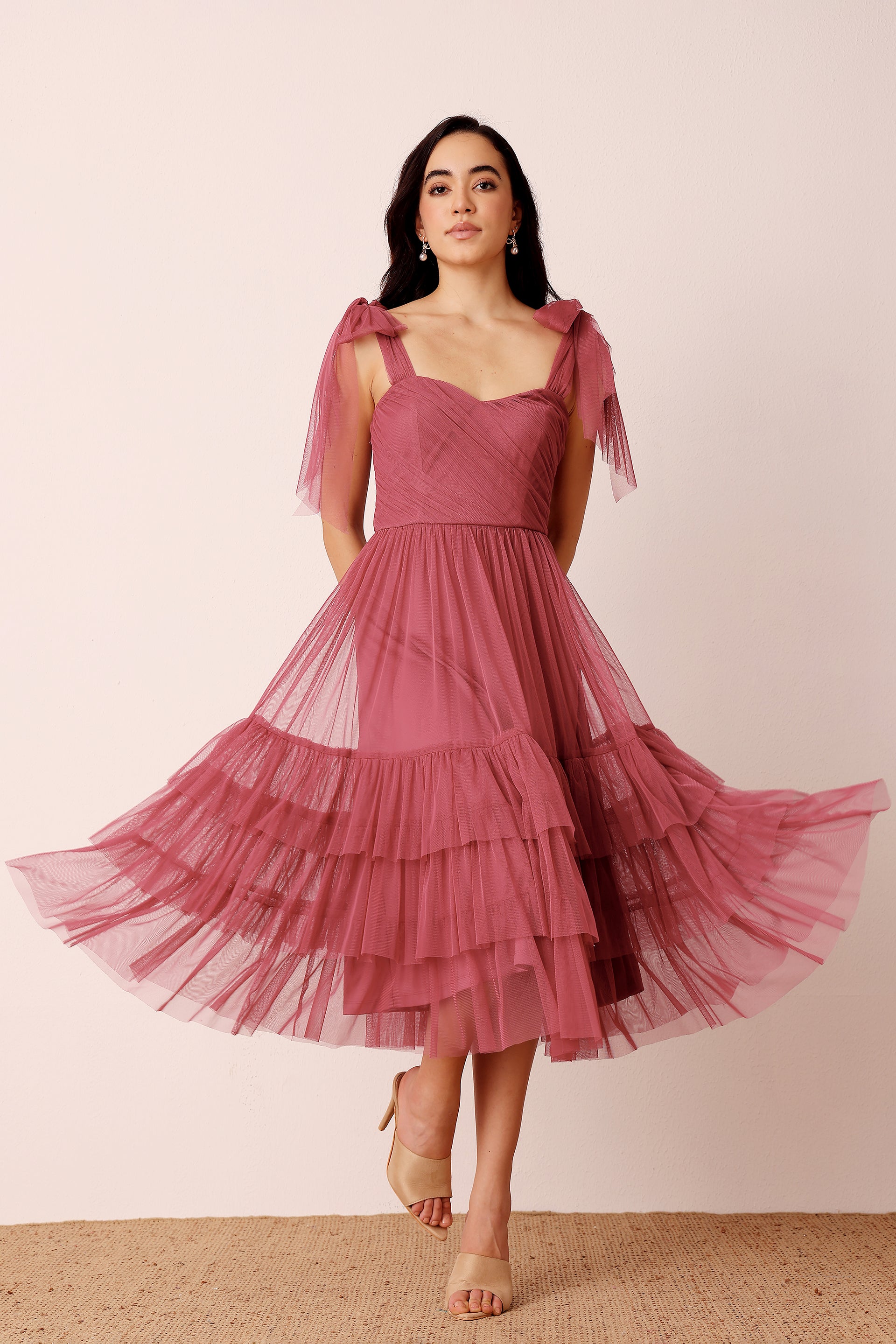 Ollie Tulle Midi Dress in Orchid