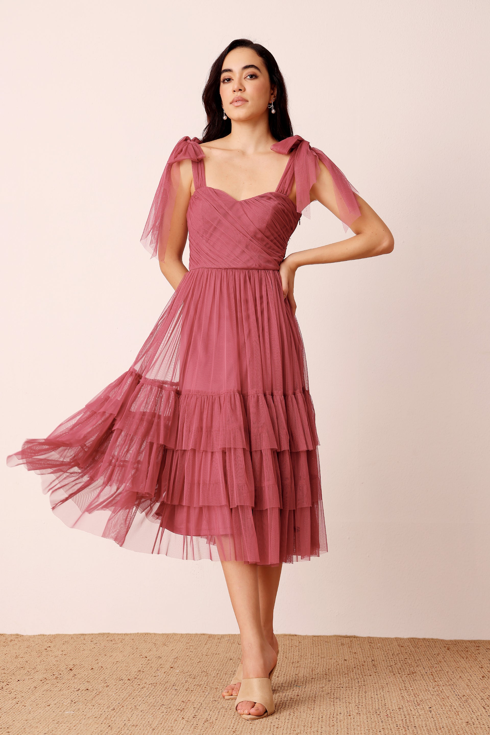 Ollie Tulle Midi Dress in Orchid