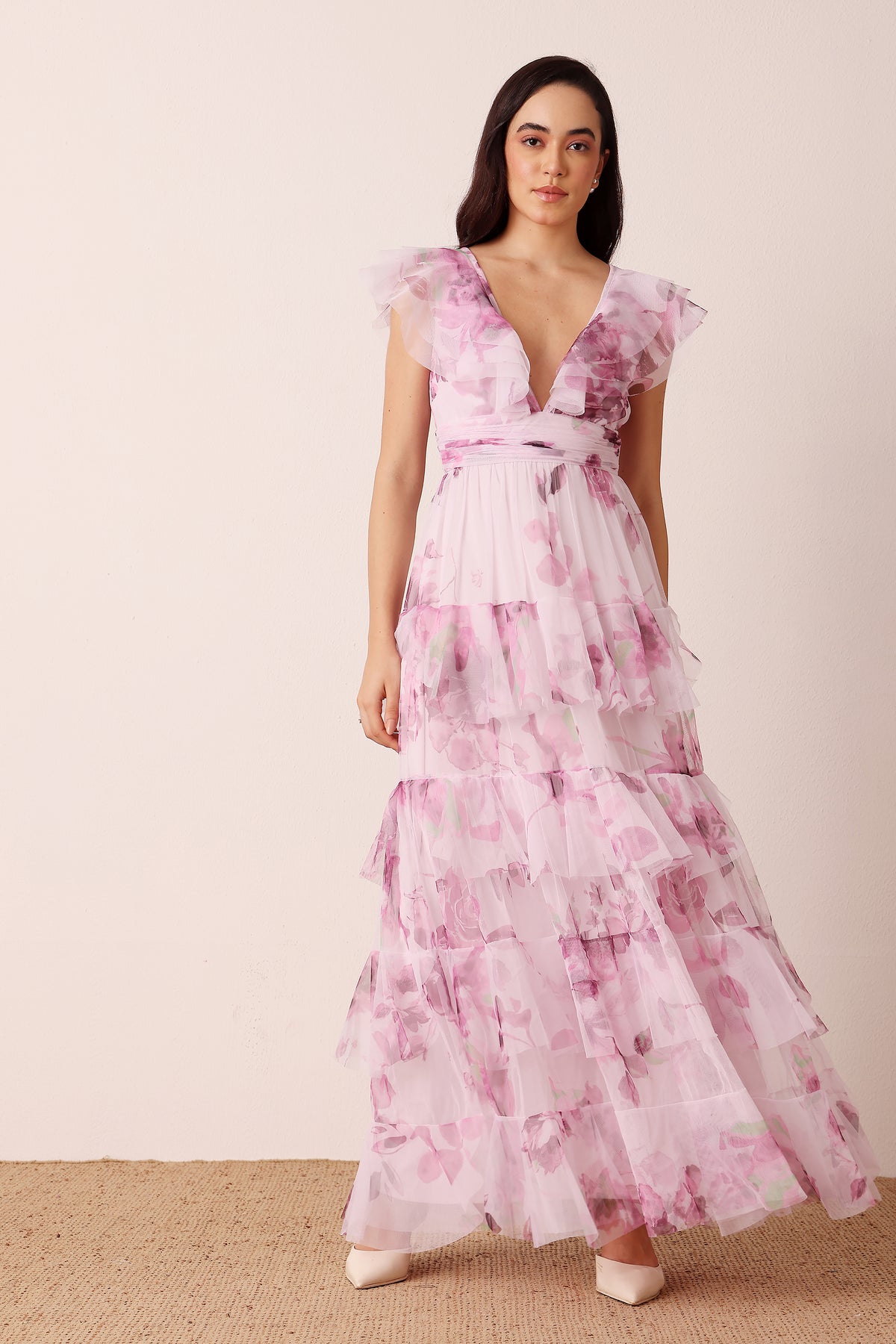 Olympia Maxi Dress in Purple Floral