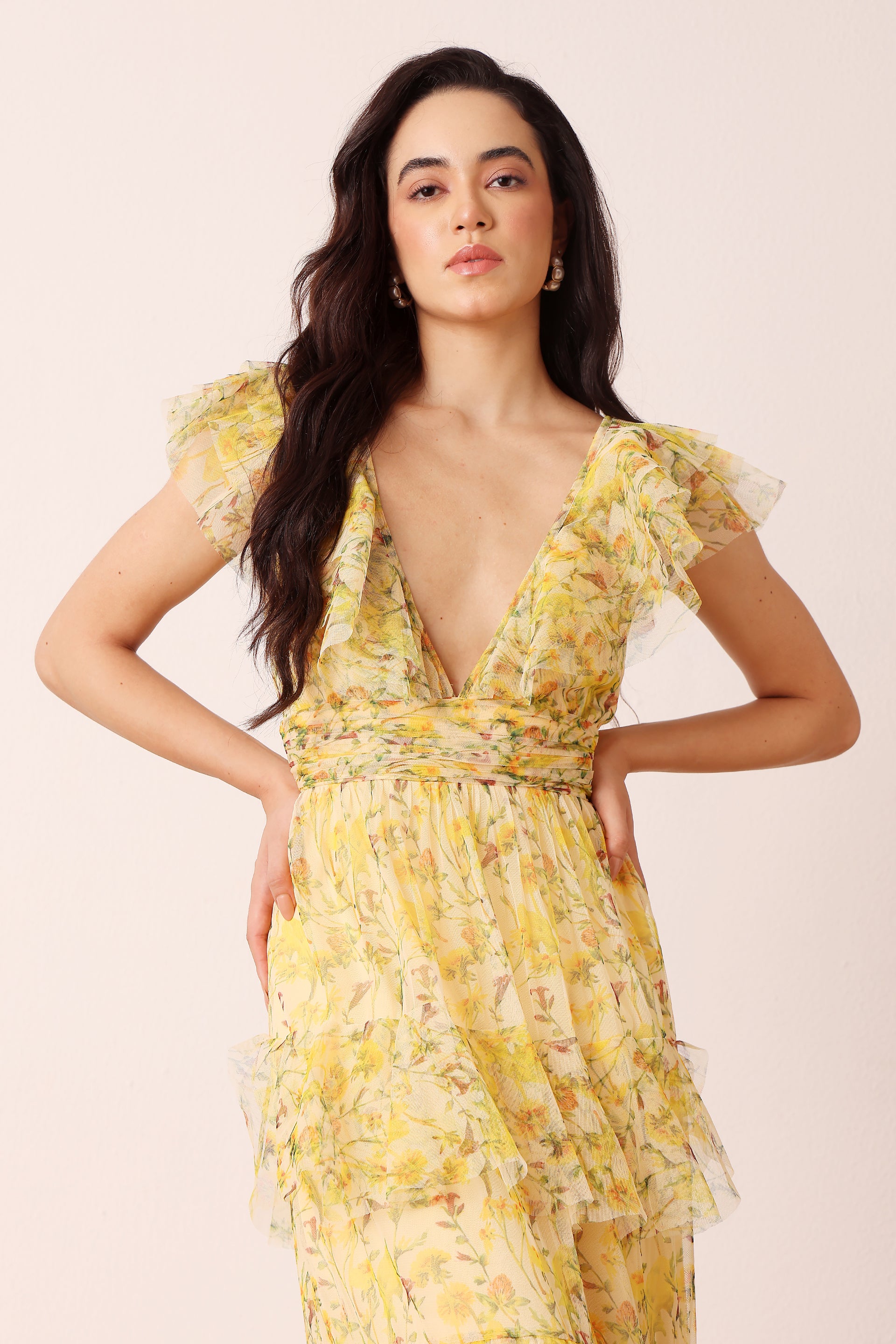 Olympia Maxi Dress in Yellow Floral