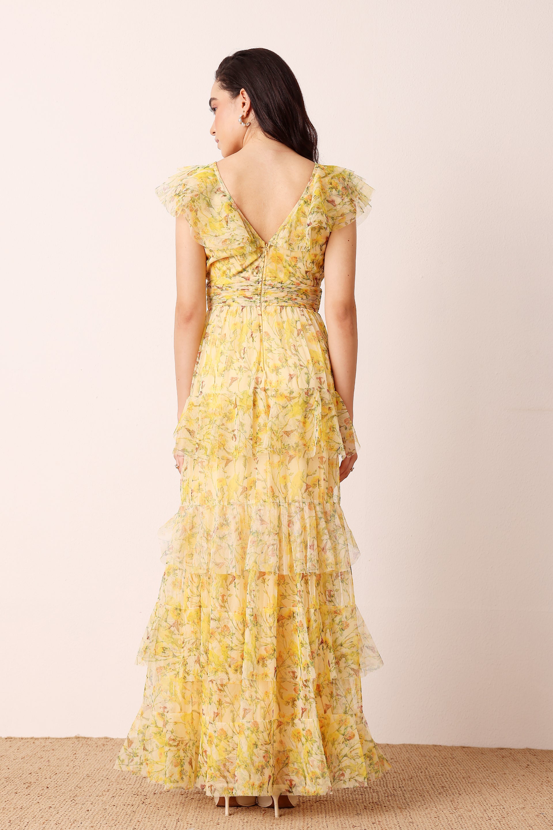 Olympia Maxi Dress in Yellow Floral