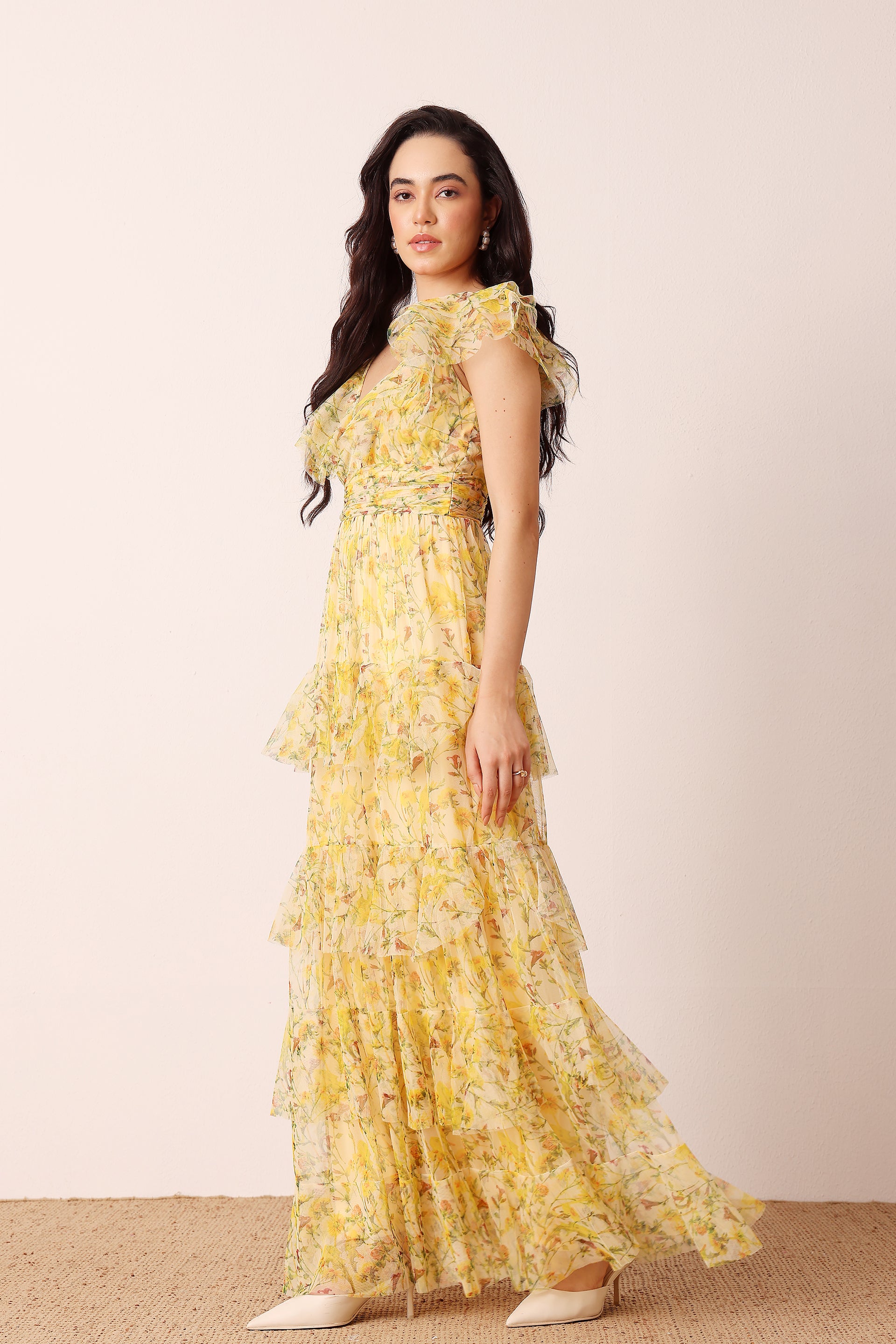 Olympia Maxi Dress in Yellow Floral