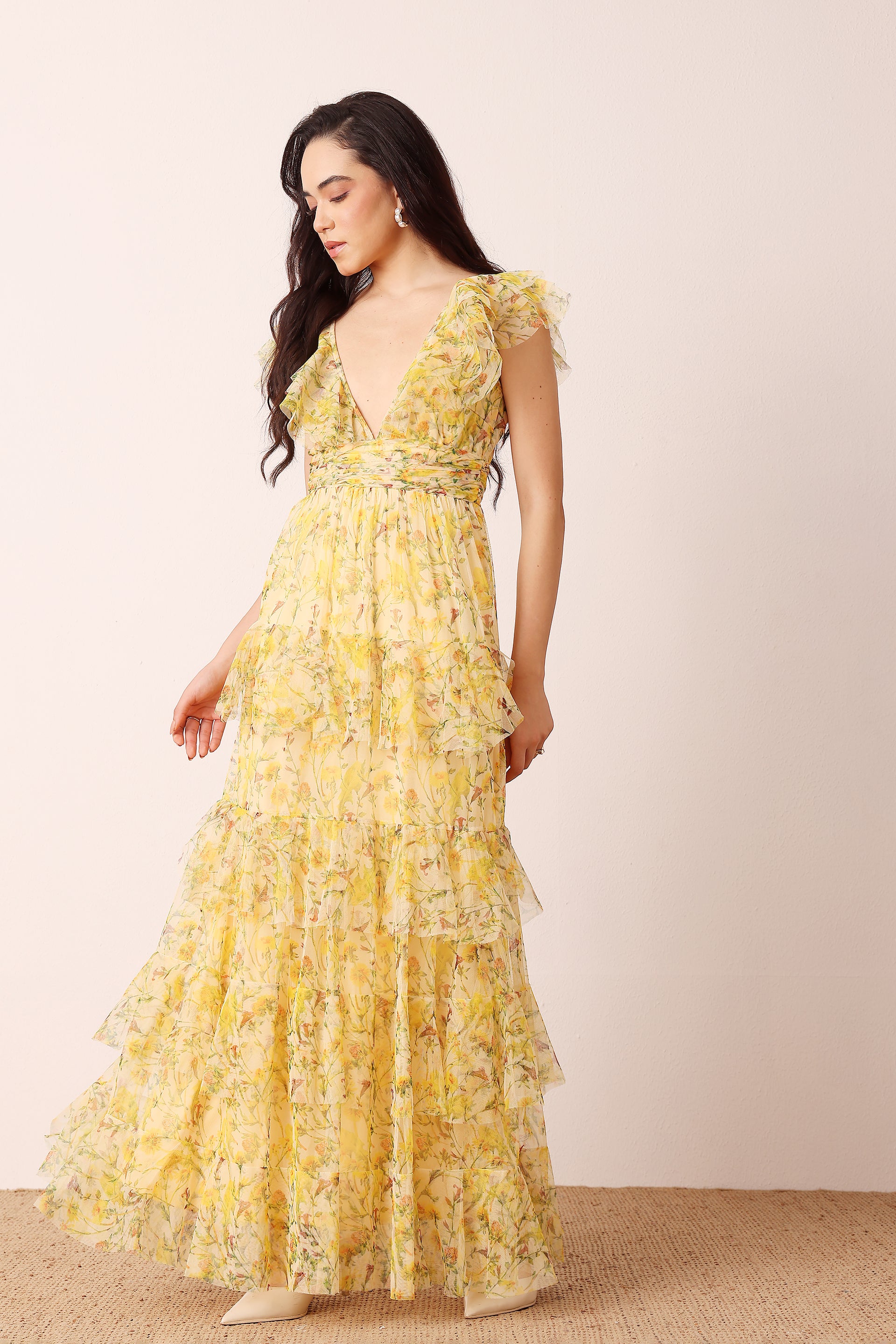 Olympia Maxi Dress in Yellow Floral