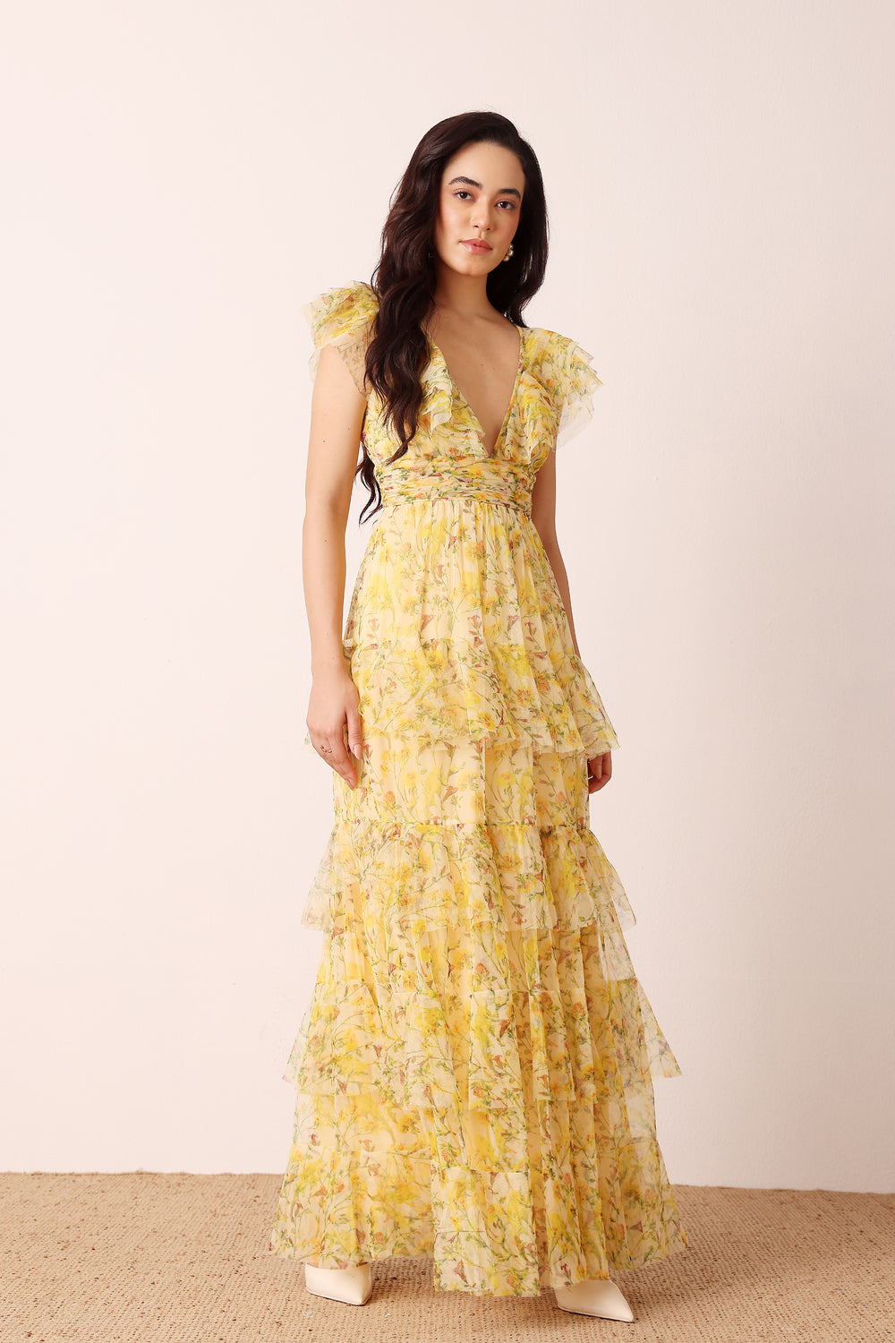 Olympia Maxi Dress in Yellow Floral
