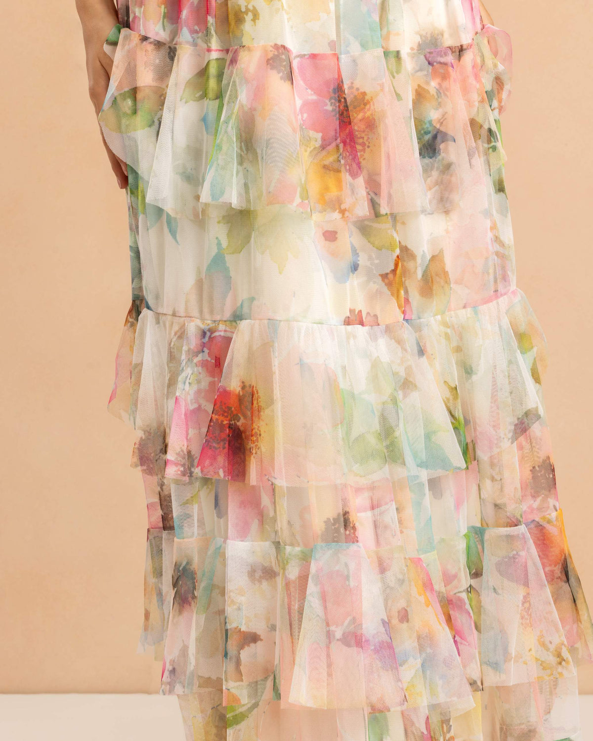 Olympia Maxi Dress in Cream Pink Floral