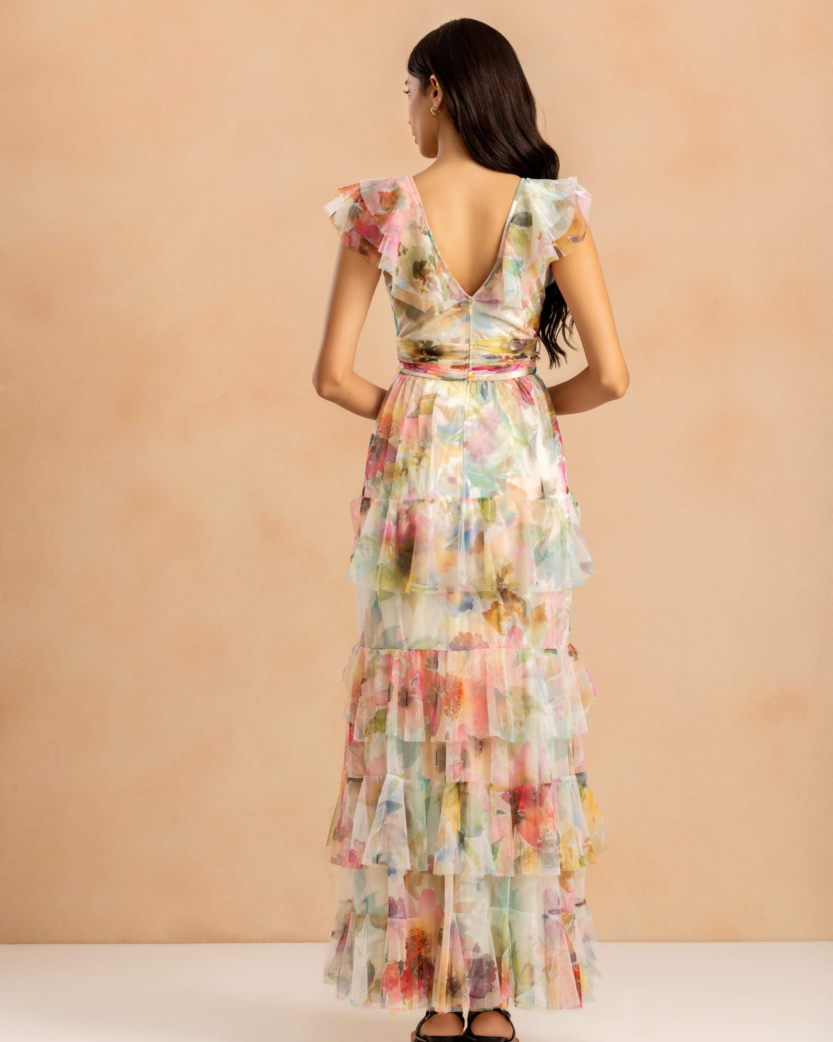 Olympia Maxi Dress in Cream Pink Floral