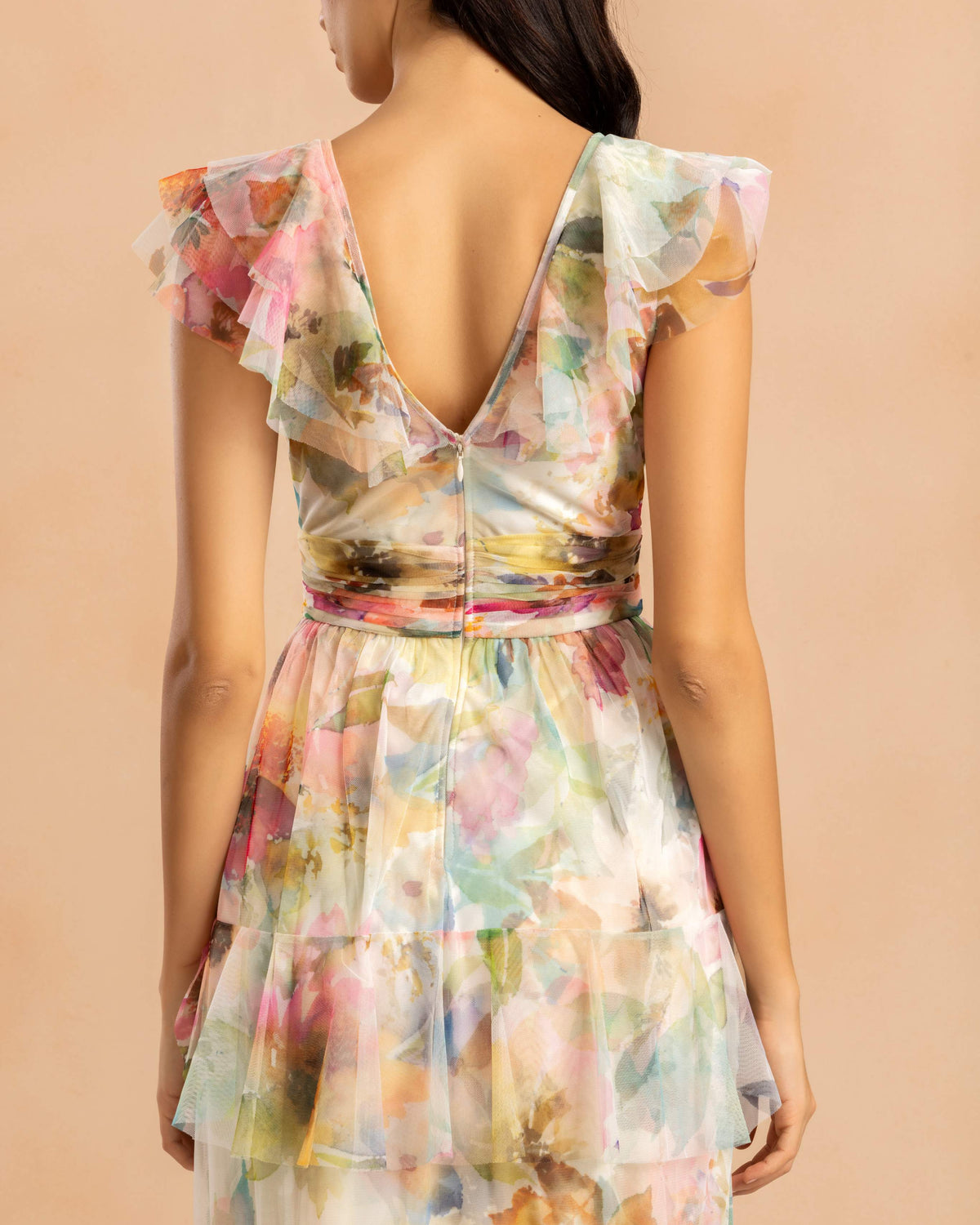 Olympia Maxi Dress in Cream Pink Floral