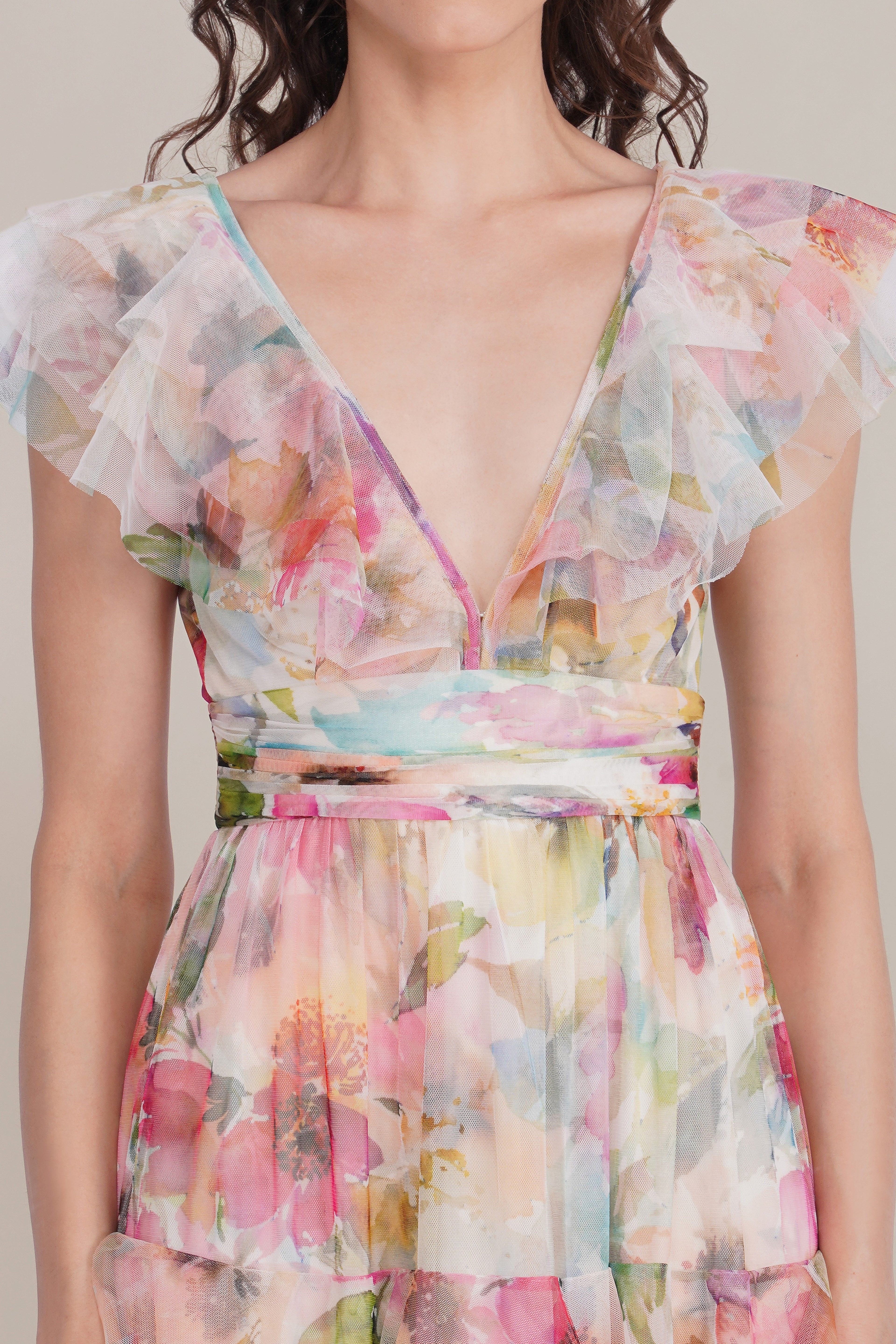 Olympia Maxi Dress in Cream Pink Floral