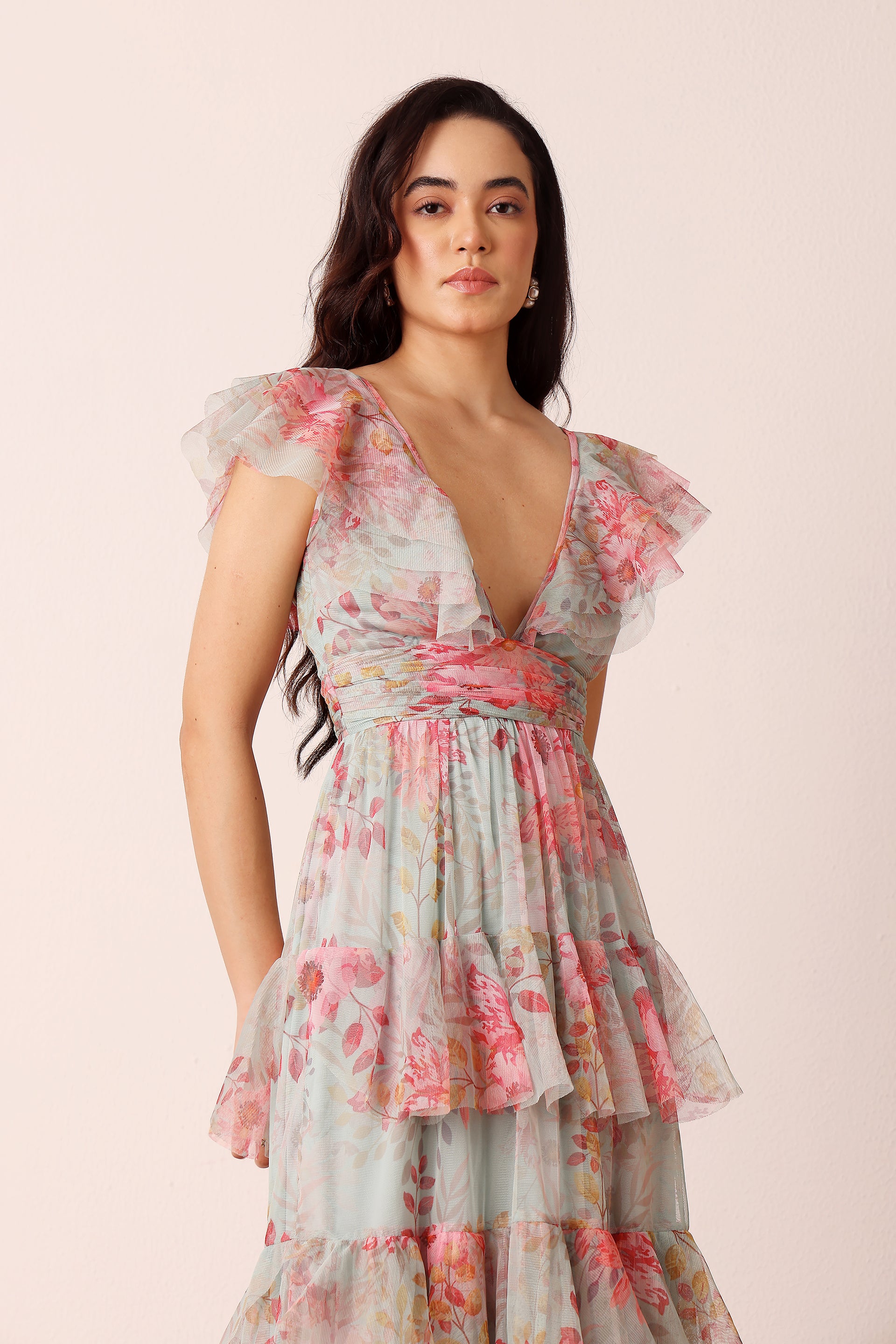 Olympia Maxi Dress in Mint Floral