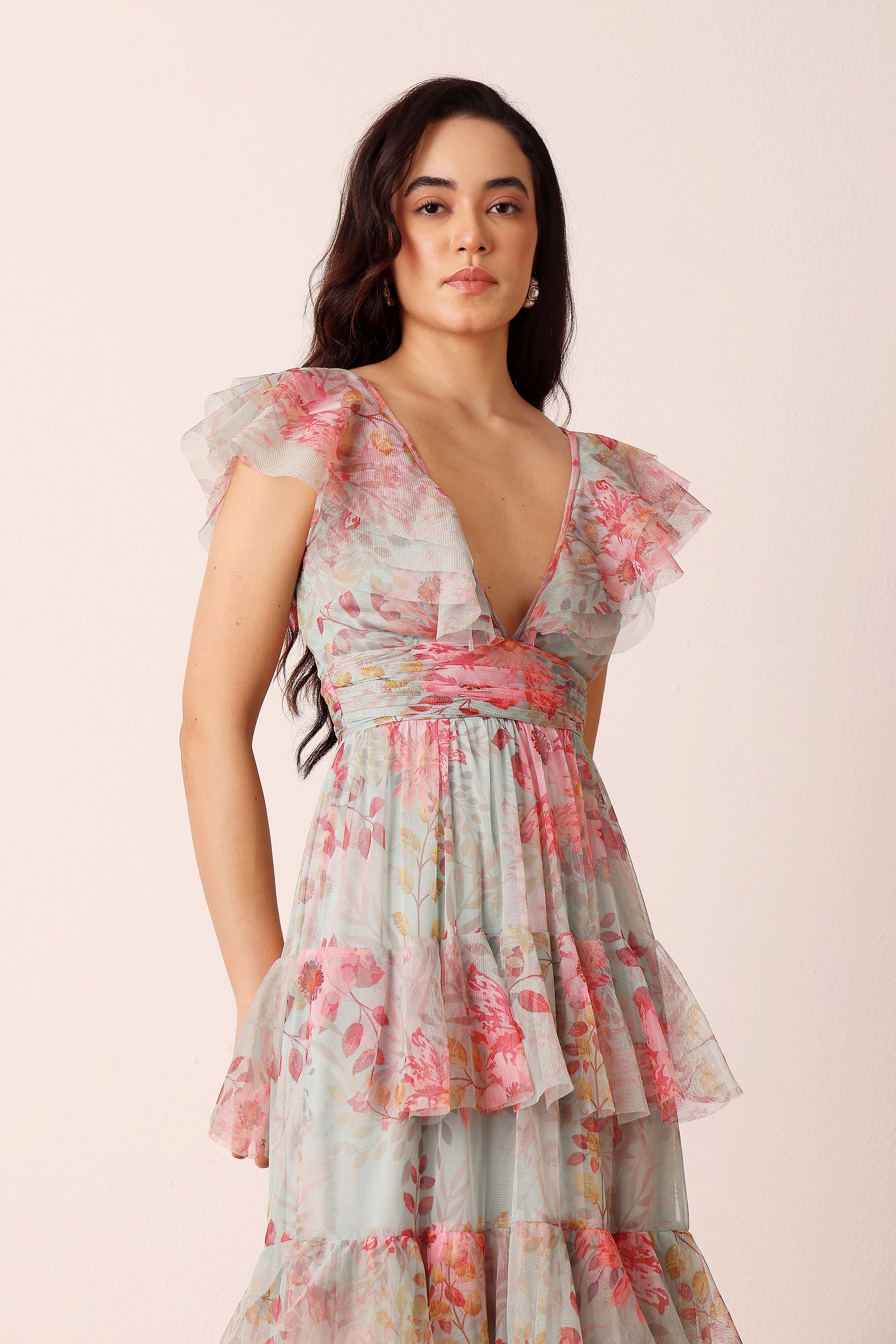 Olympia Maxi Dress in Mint Floral