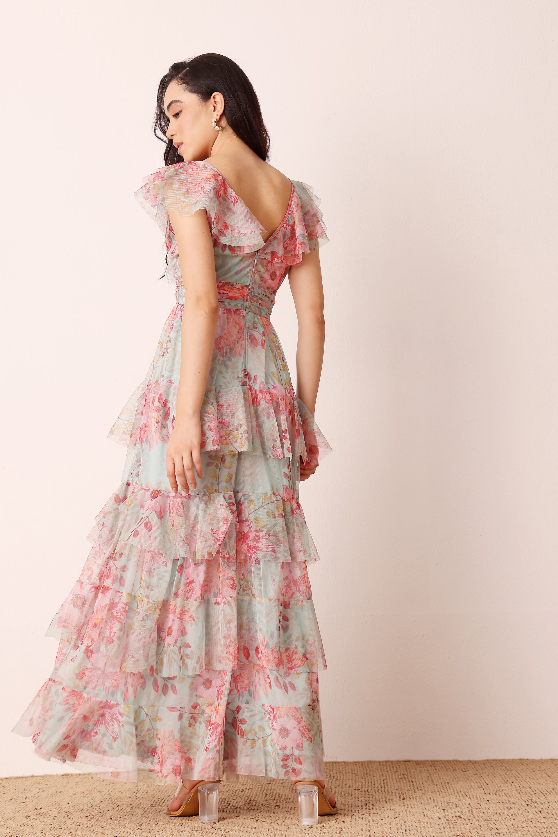 Olympia Maxi Dress in Mint Floral
