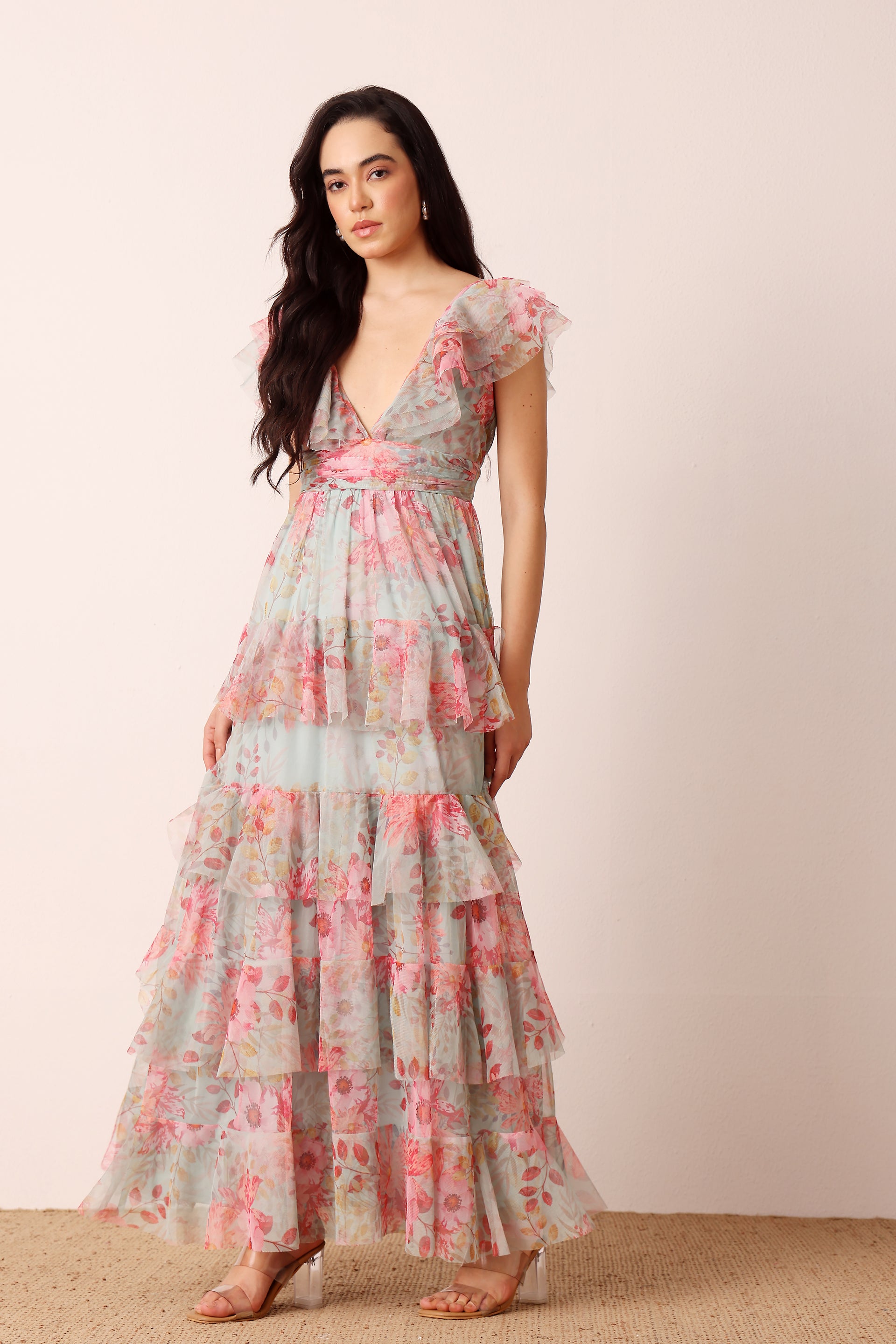 Olympia Maxi Dress in Mint Floral