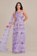 Bridesmaid Occasionwear Formal Scarf One Shoulder Tulle Maxi Dress