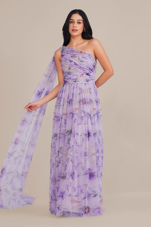 Bridesmaid Occasionwear Formal Scarf One Shoulder Tulle Maxi Dress