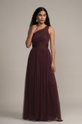 one shoulder maxi dress tulle purple a-line