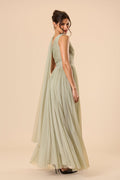 One Shoulder Scarf Maxi Bridesmaid Green Dusty Sage Formal Tulle Mesh