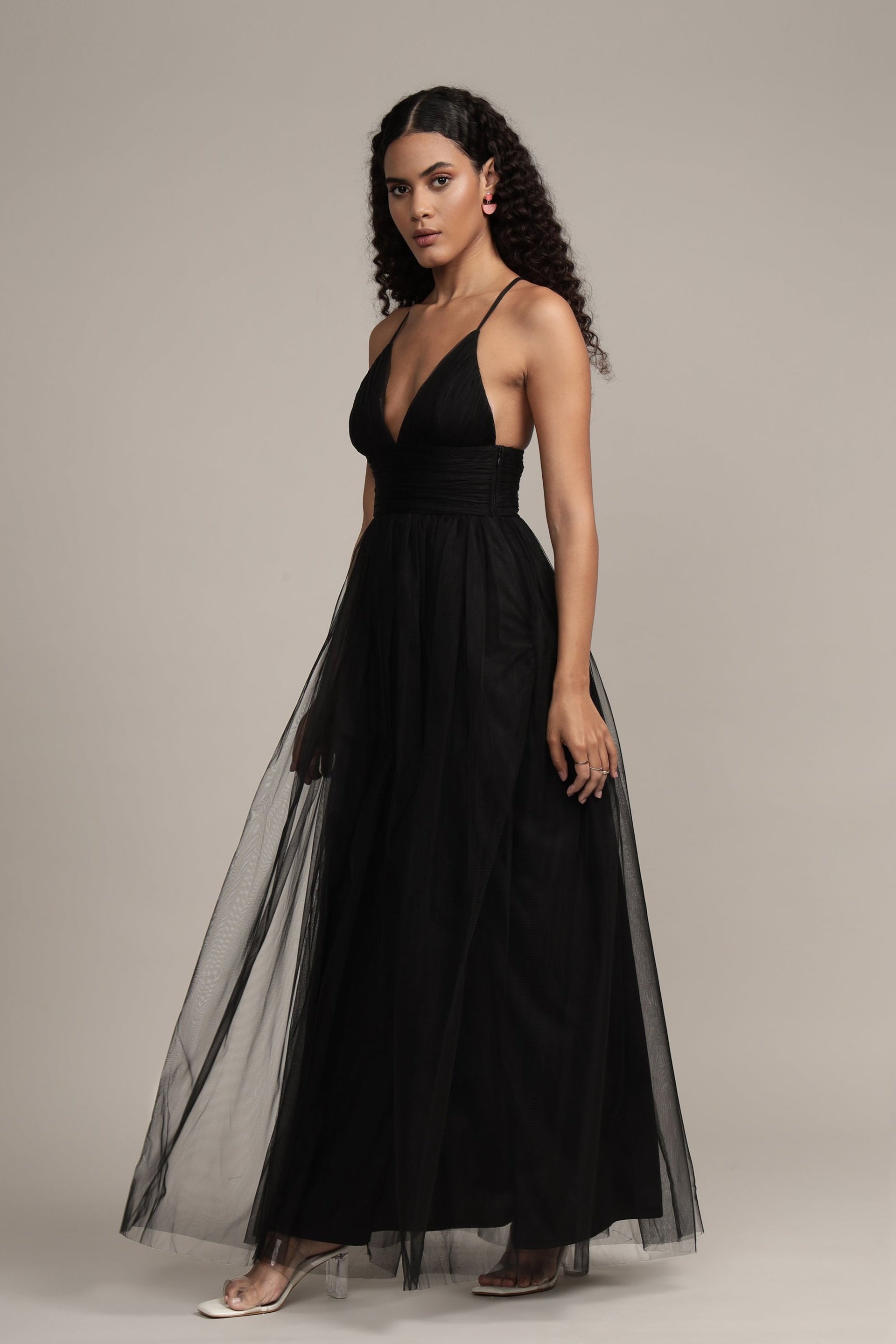 fitted lace wedding dress Opal Tulle Maxi Dress in Black fitted lace wedding dress Opal Tulle Maxi Dress in Black