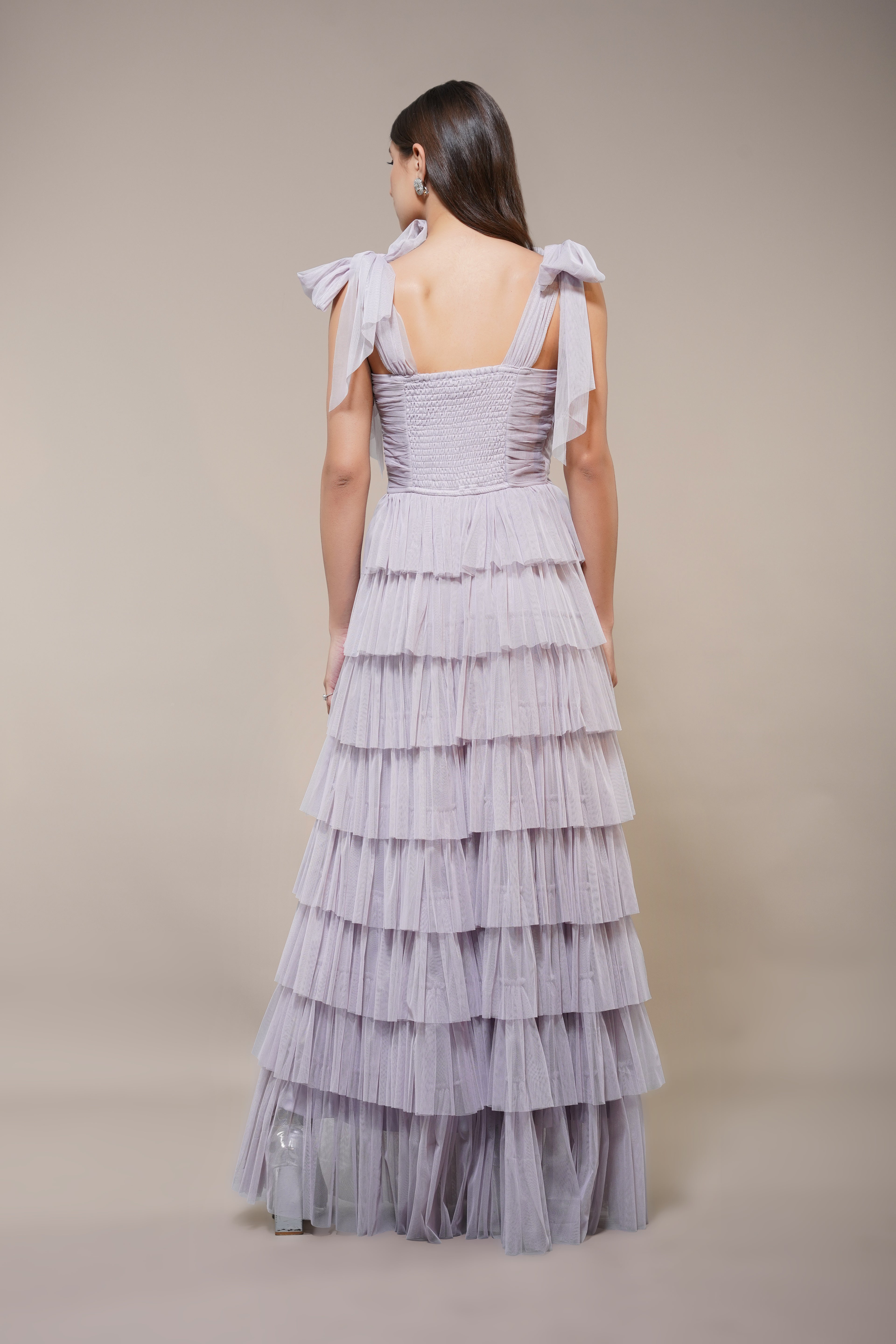 Ophelia Tulle Maxi Dress with Tie Detail in Lilac