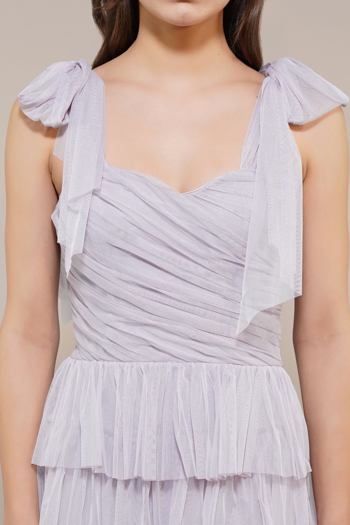 Ophelia Tulle Maxi Dress with Tie Detail in Lilac