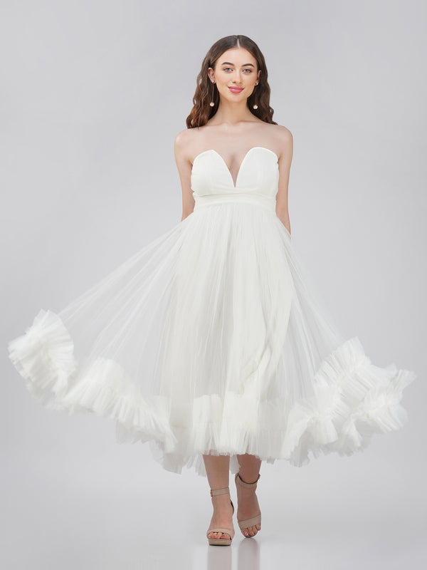 Orion Bridal Tulle Midi Dress in Ivory