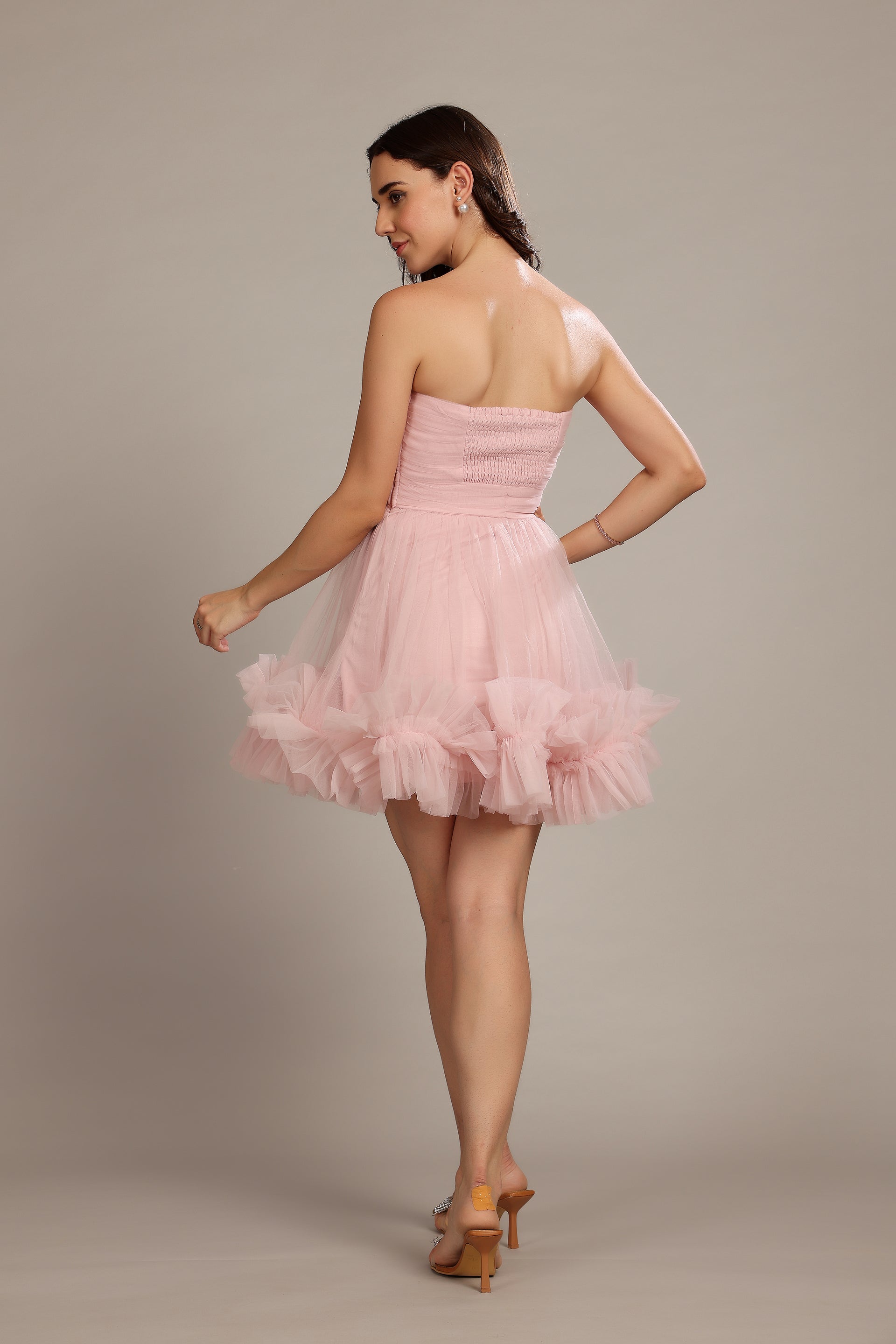 Orion Tulle Mini Dress in Powder Pink