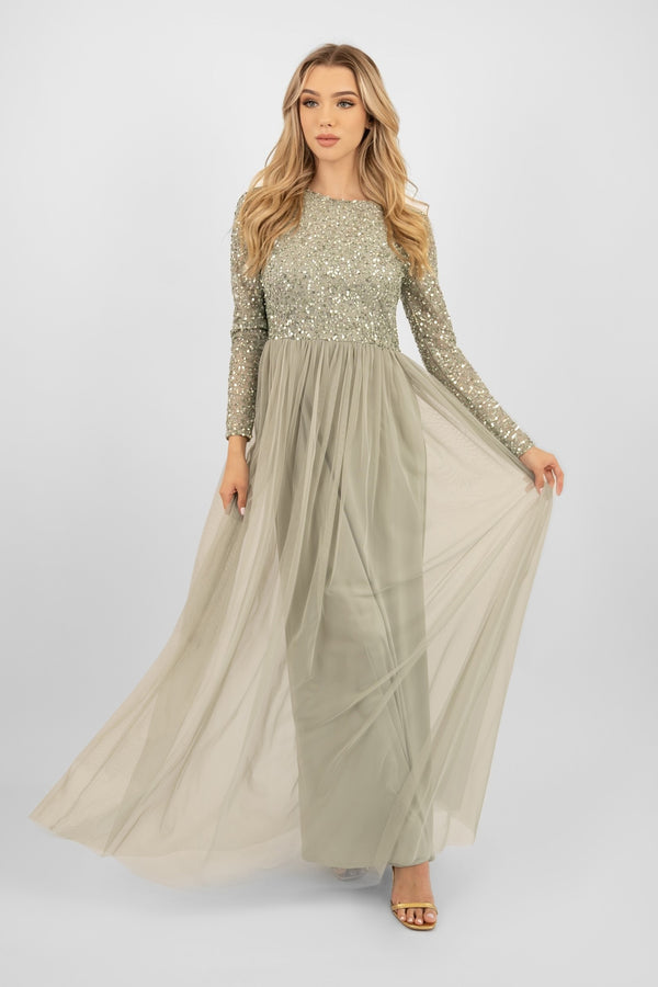 Belle Sage Green Long Sleeve Bridesmaid Dress
