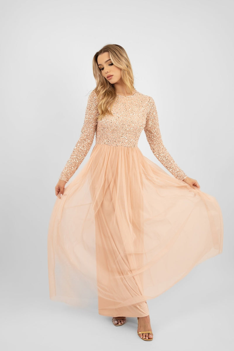 blush-pink-long-sleeve-bridesmaid-dress