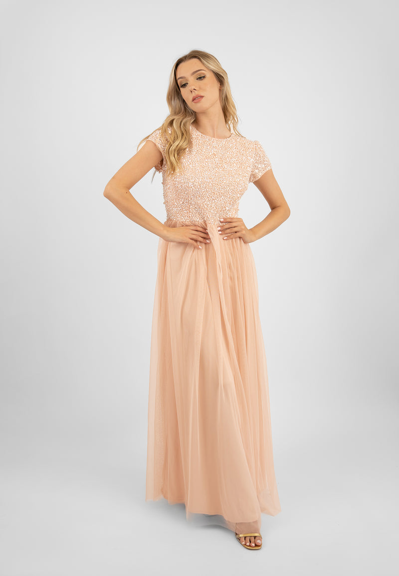 Picasso Short Sleeve Blush Pink Bridesmaid Dress