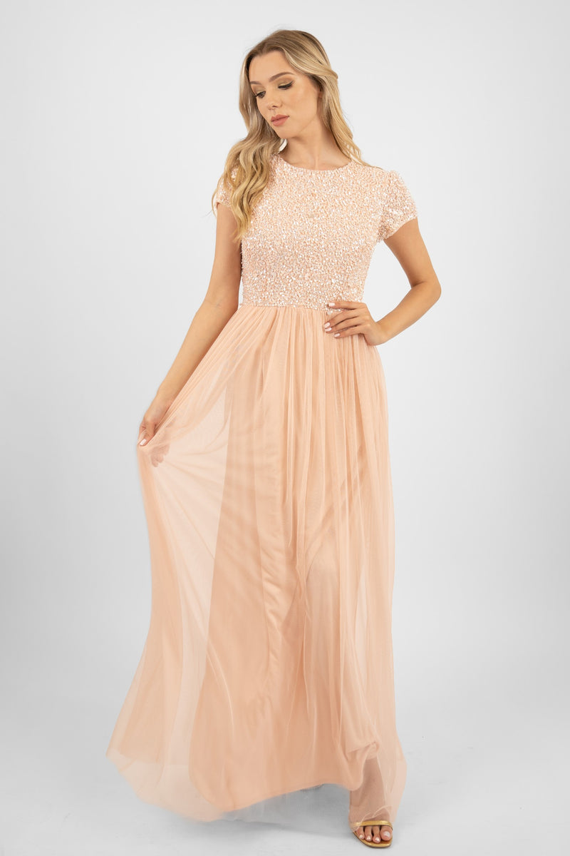 Pink short sleeve maxi dress Clearance