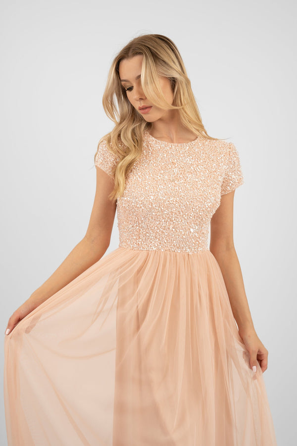 Picasso Short Sleeve Blush Pink Bridesmaid Dress