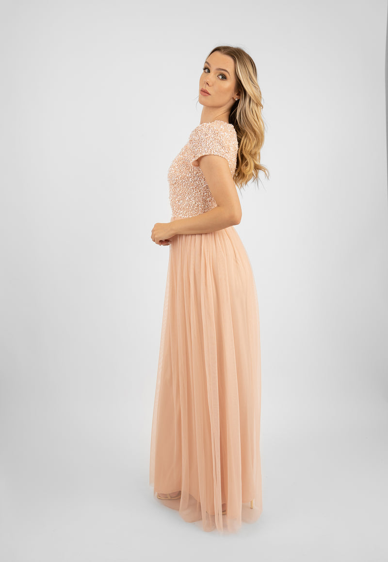 Picasso Short Sleeve Blush Pink Bridesmaid Dress